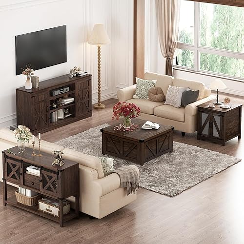 Miniatura 8 de Hlivelood Mesa de entrada de granja con 2 puertas correderas y cajón de granero, mesa consola rústica de 46 pulgadas con almacenamiento, espacio de