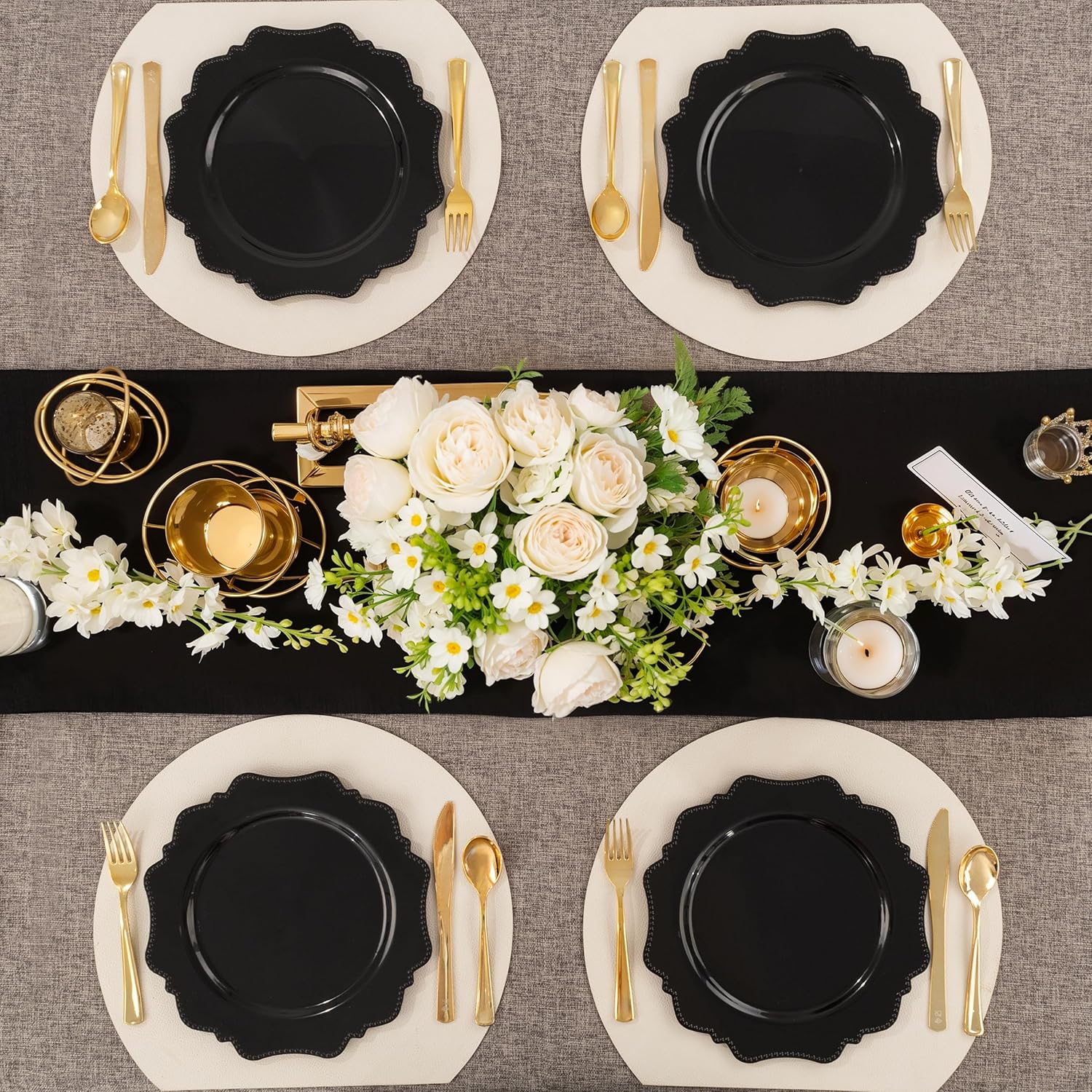 COLOSUS Black Plastic Plates Set,Heavy Duty Black Disposable Plates for 30 guests,Include 30PCS 10.5inch Dinner Plates and 30PCS 8.25 inch Dessert Plates for Party/Wedding/Birthday - Image 6