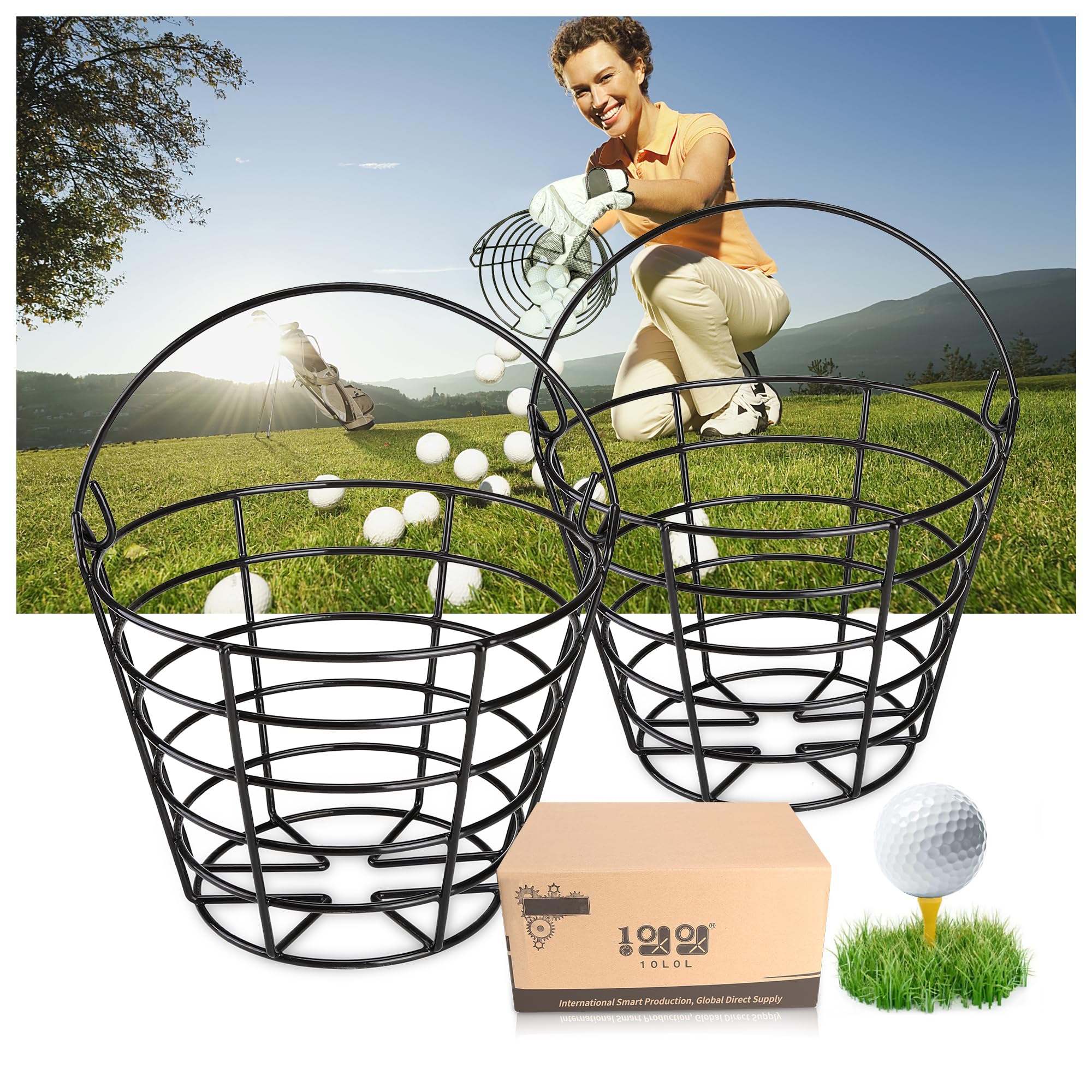 10L0L Golfball-Griff, Metallkorb, Golfball, praktischer Behälter, Schwarz