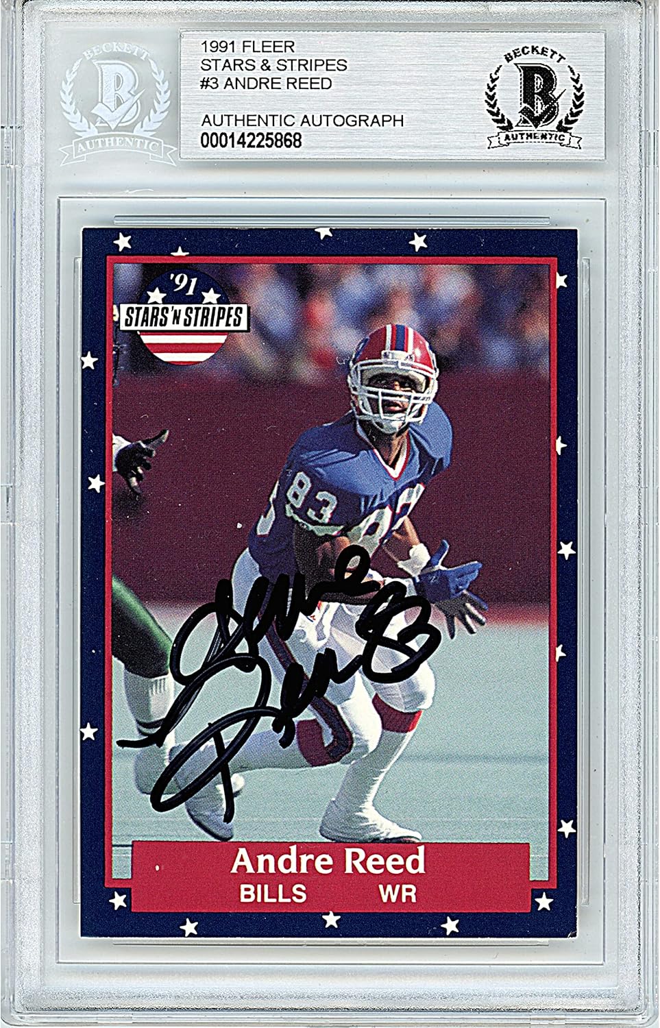 Andre Reed Autographed 1991 Fleer Stars and Stripes #3 Football Trading Card Slab Beckett BAS Authentic Slabbed COA Played For Buffalo Bills NFL