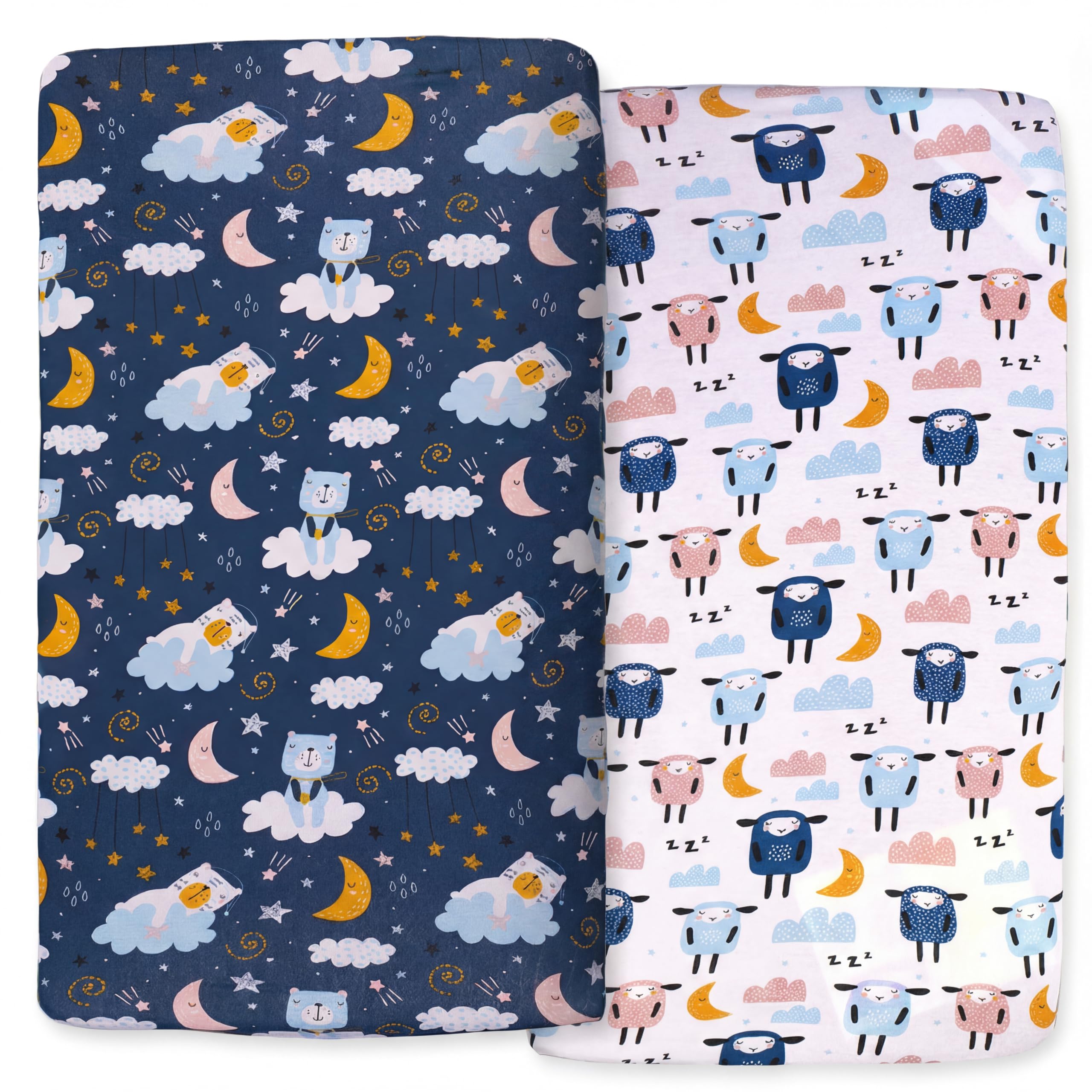 A Baby Cherry Fitted Crib Sheet 100% Organic Jersey Cotton 125 * 65CM, 2 Pack Super Soft and Cozy Crib Cover Set for Toddler Mattress, Crib Bedsheet for Boys & Girls