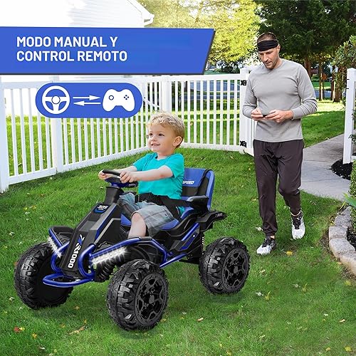 Miniatura 6 de ANPABO Juguetes de Montar 24V 4x4 para Niños Grandes de 3-12 Años Azul - Motores 4x200W, 5MPH, Asiento Ancho Ajustable, Control Remoto para Padres,
