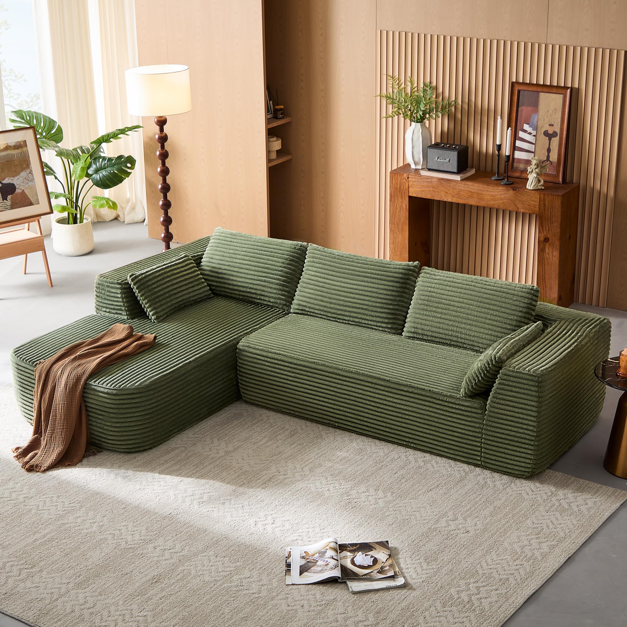 LINSY HOME Ecksofa mit Schlaffunktion - 270cm Corduroy Modulares Schlafsofa, L Form Couch, Sofa 3 Sitzer mit Ottomane, Sektionssofas für Wohnzimmer, Keine Montage erforderlich