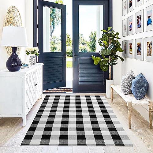 Vista 223 de KILOCOCO Alfombra de rayas beige de 2.3 x 3.6 pies para interiores y exteriores, alfombra tejida a mano de algodón lavable a rayas para puerta Rayas