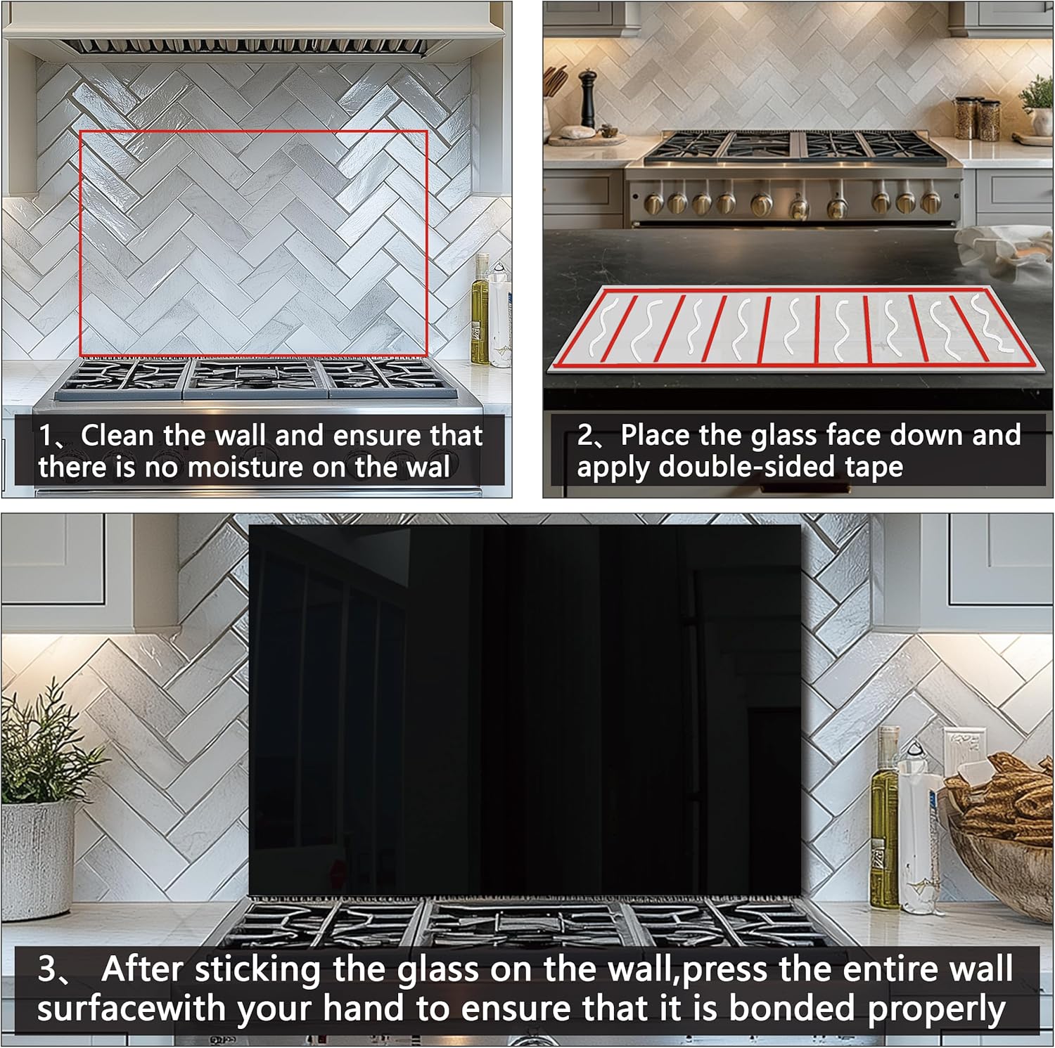 DAIFURONGE Tempered Glass Backsplash for Kitchen, Black and White Art Stove Backsplash Protector - Easy to Clean Wall Decor (Black, 30"x20"(76.2x50.8cm))