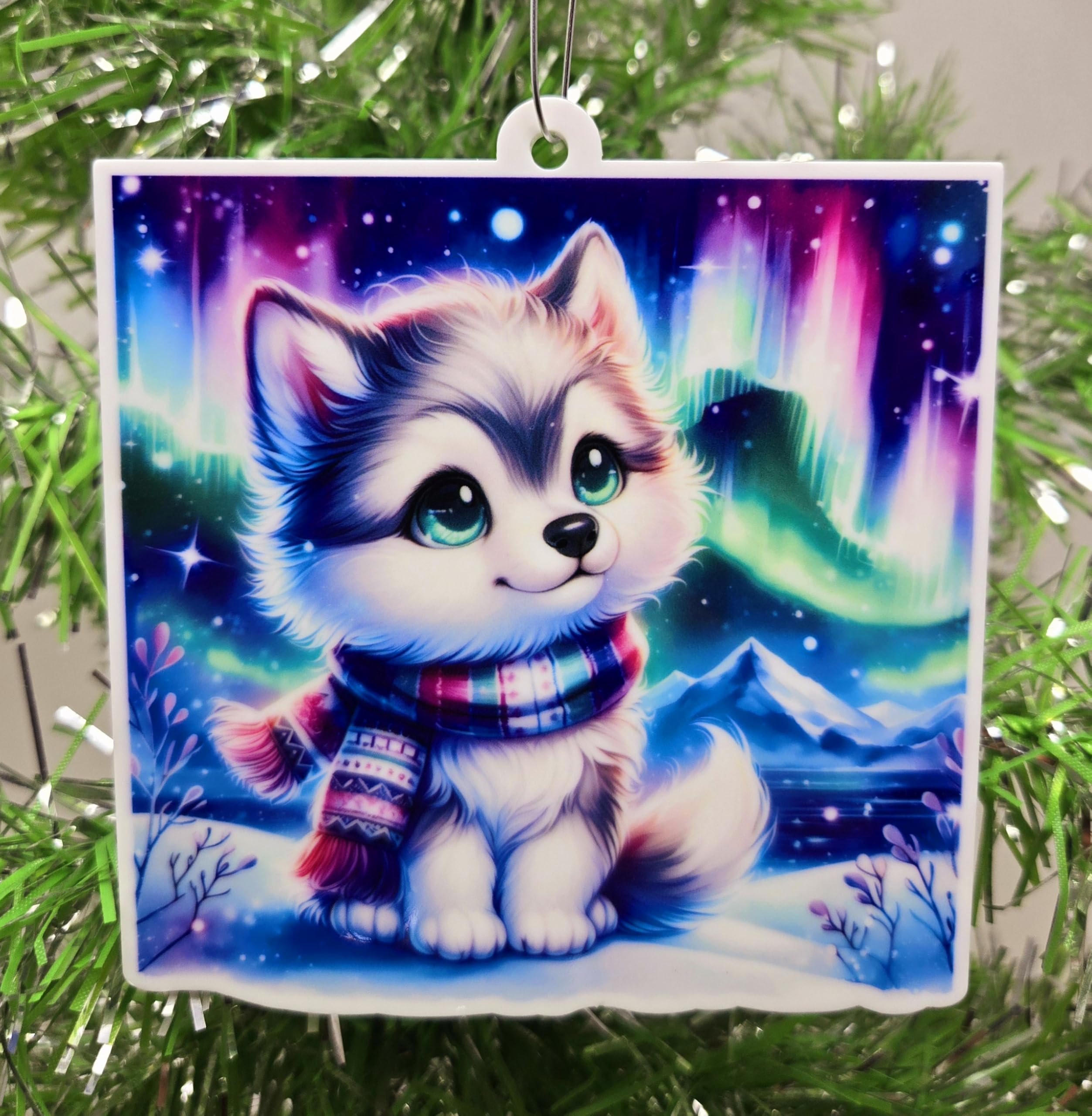 Ornement aurores boréales Husky pour sublimer votre sapin de Noël