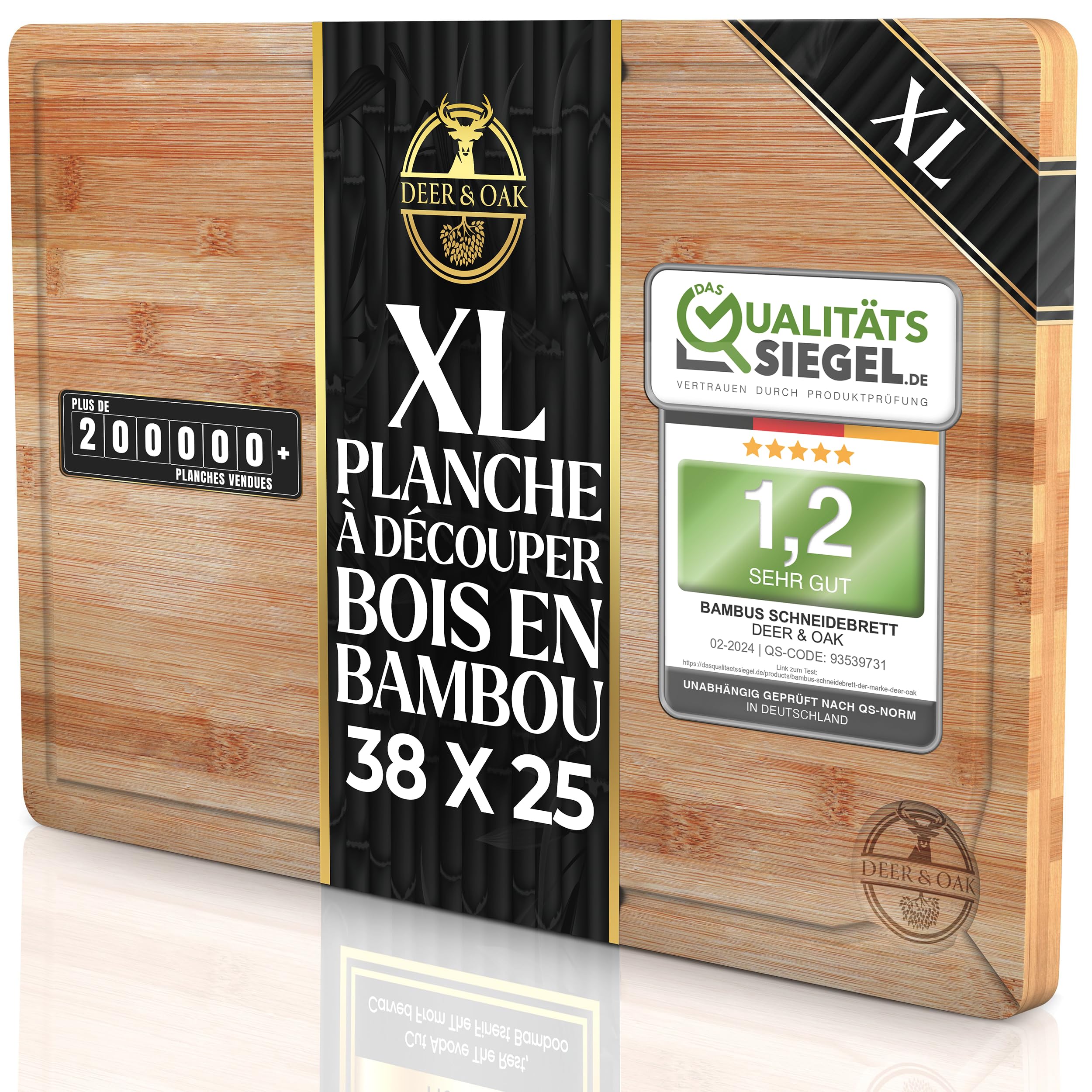 Bambou 38 x 25 x 2 cm, pour découper la viande ou les légumes – Planche à Découper Professionnelle - Bois pré-huilé, traité et esthétique ClimeCo Certified