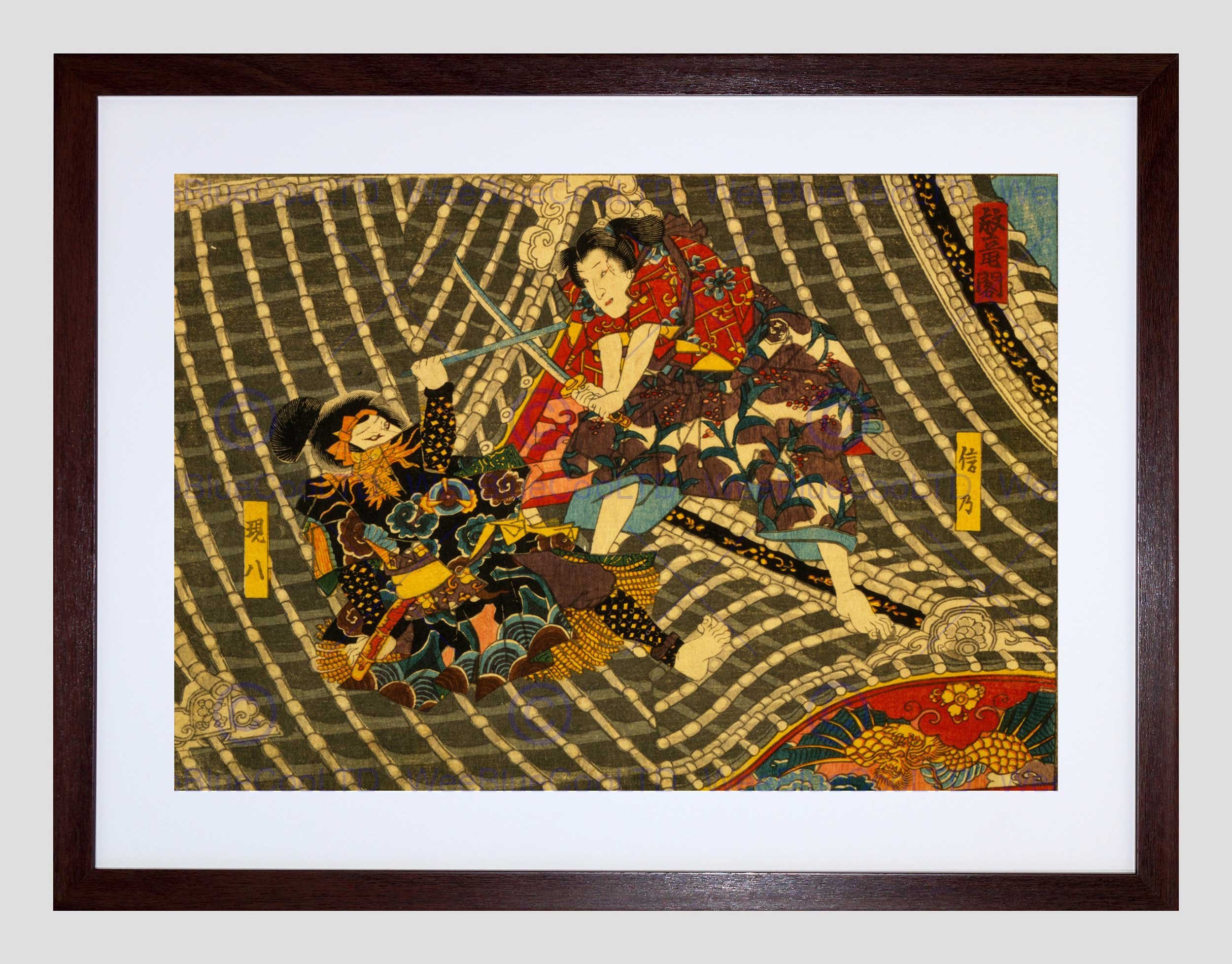 Wee Blue Coo Drawing Samurai Sword Fight Warrior Roof Japan Horyu Framed Wall Art Print