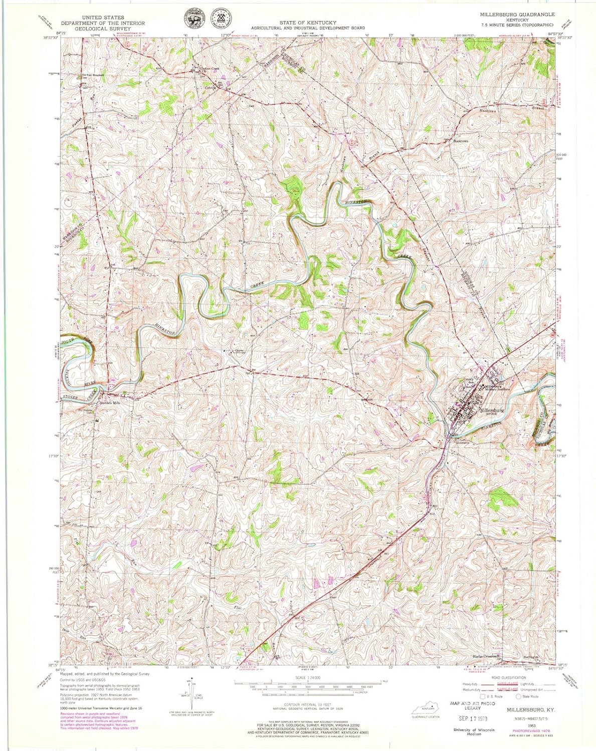 1953 Millersburg, KY Kentucky USGS Historical