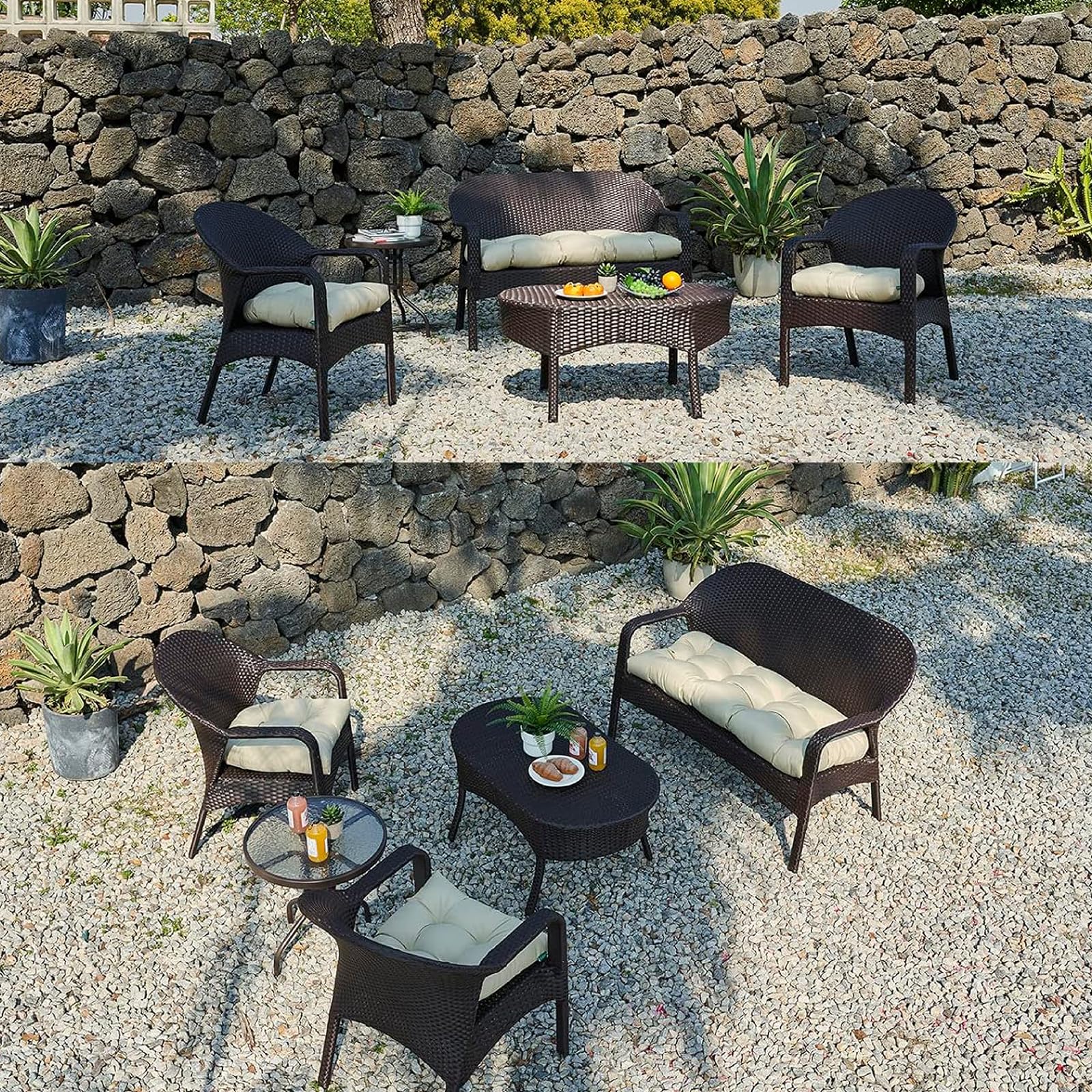 Genérico Juego De 3 Cojines para Muebles De Mimbre, Repuesto de Asiento Capitoné de Exterior para Muebles de Patio (Beige)