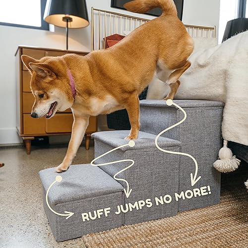 Miniatura 3 de PET AWESOME Escaleras para perros con almacenamiento y escalones ajustables para un cachorro, perro pequeño o mediano