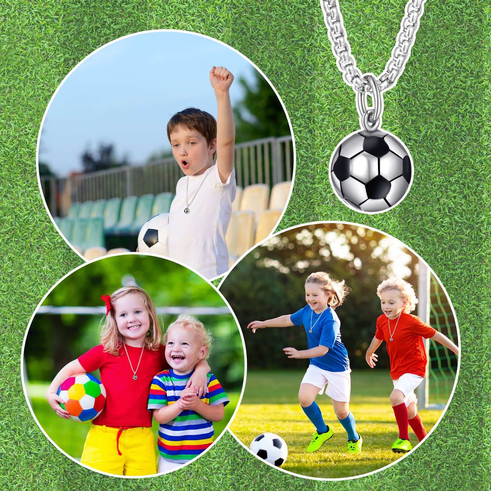 Jadive 2 Pezzi Collana con Ciondolo Calcio in Acciaio Inossidabile Gioielli di Calcio da Ragazzi e Portamonete con Cerniera per Regali di Compleanno per Nipote Figlio Amico