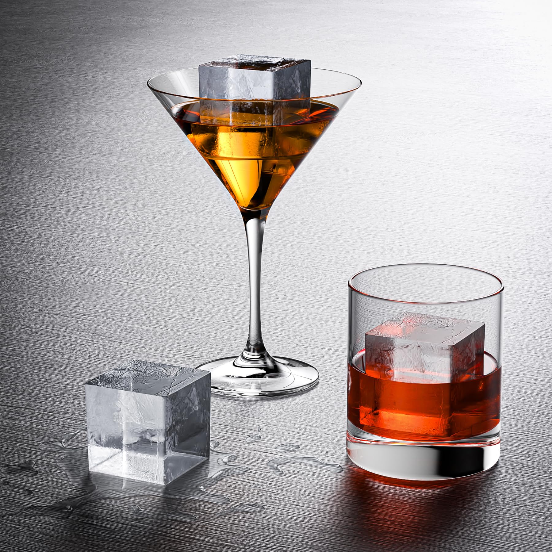 Bangp Eiswürfelformen aus Silikon (2er-Set), metallverstärkter Rahmen, große quadratische Eiswürfelform mit Deckel, leicht zu lösen, für 16 riesige Eiswürfel für Whiskey-Cocktails