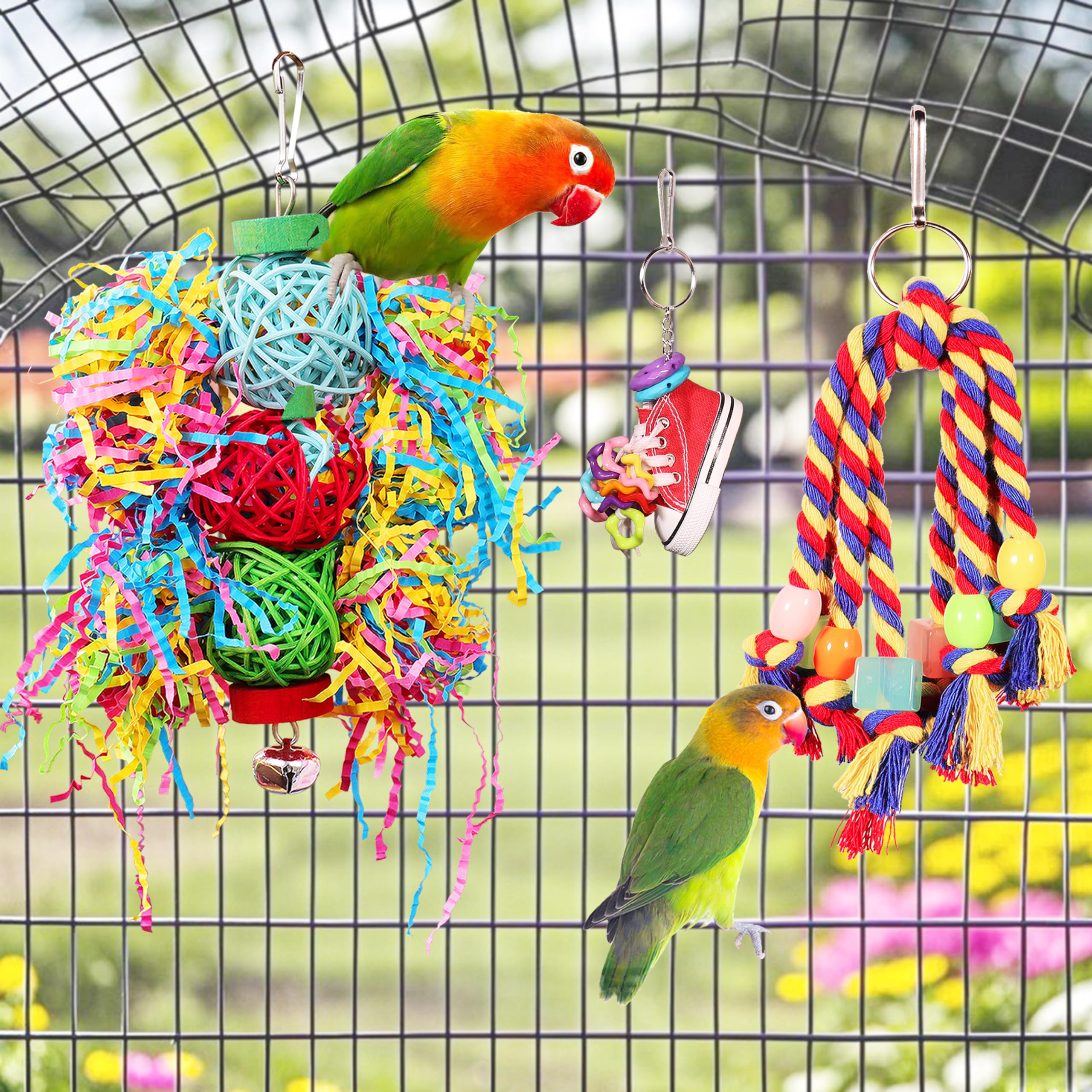 Bird Toys for Parakeet?ESRISE Parrot Conure Chewing Shredding Foraging Toys with Rope Perch, Bird Cage Accessories for Cockatiel Budgies Lovebird