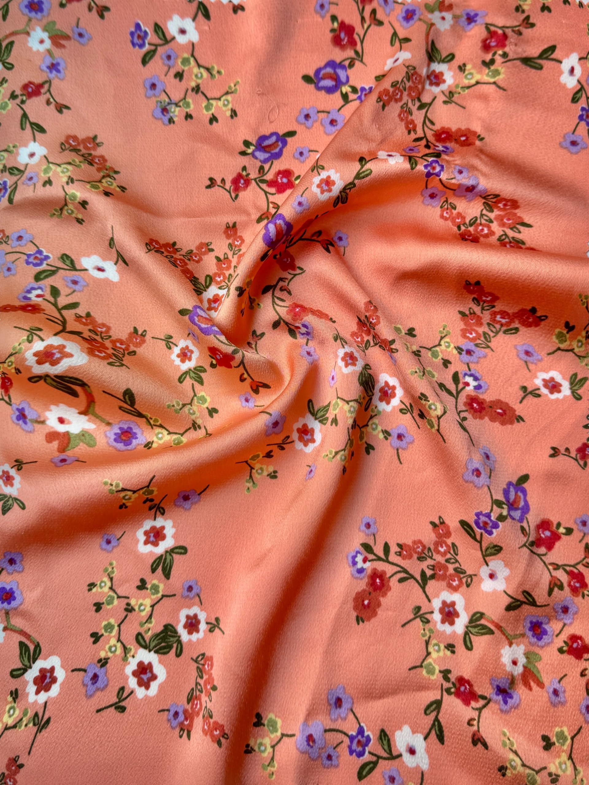 Premium Floral Stretch Satin Fabric by Yard – 2 Way Stretch - Charmeuse - Dainty Fabric - Silky Smooth- Ideal for Costume Design - Polyester Spandex