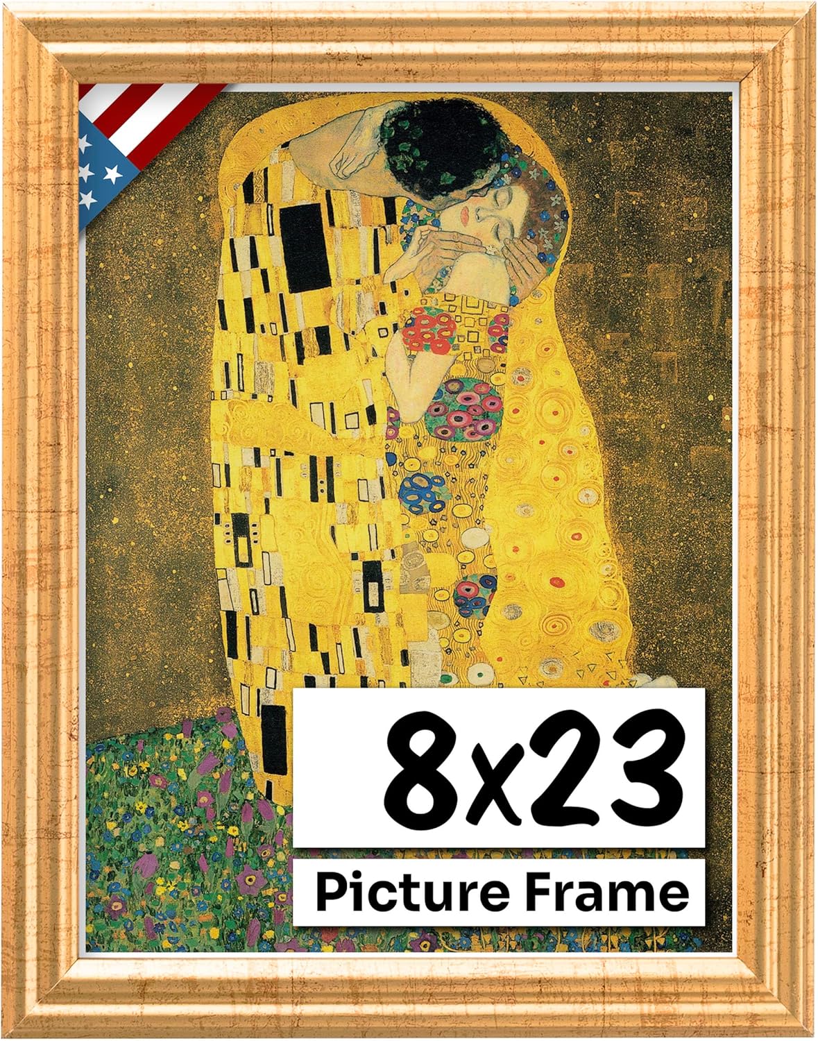 Antique Gold 8x23 Picture Frame .75" Inch Wide - Gold Wall Decor Handmade Solid Wood Frames with Preinstalled Hangers and UV Blocking Plexiglass 23x8 Frame