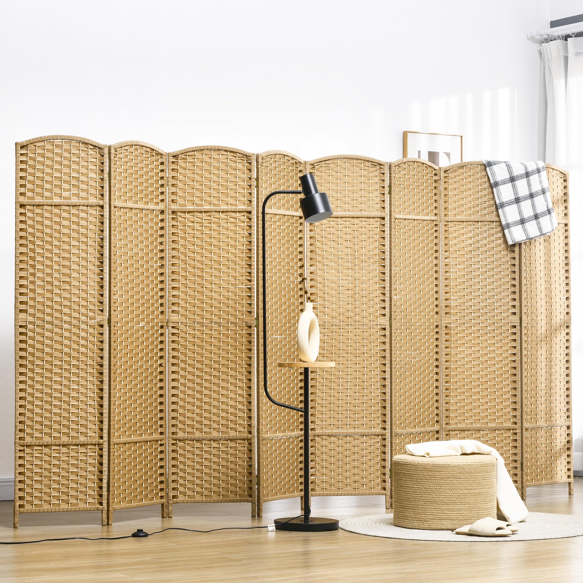 HOMCOM Paravent 8-teilig Raumteiler Faltbar Sichtschutz 320x170 cm Natur | Trennwand aus Kiefernholz, Raumtrenner, Stellwand, für Schlafzimmer Wohnzimmer