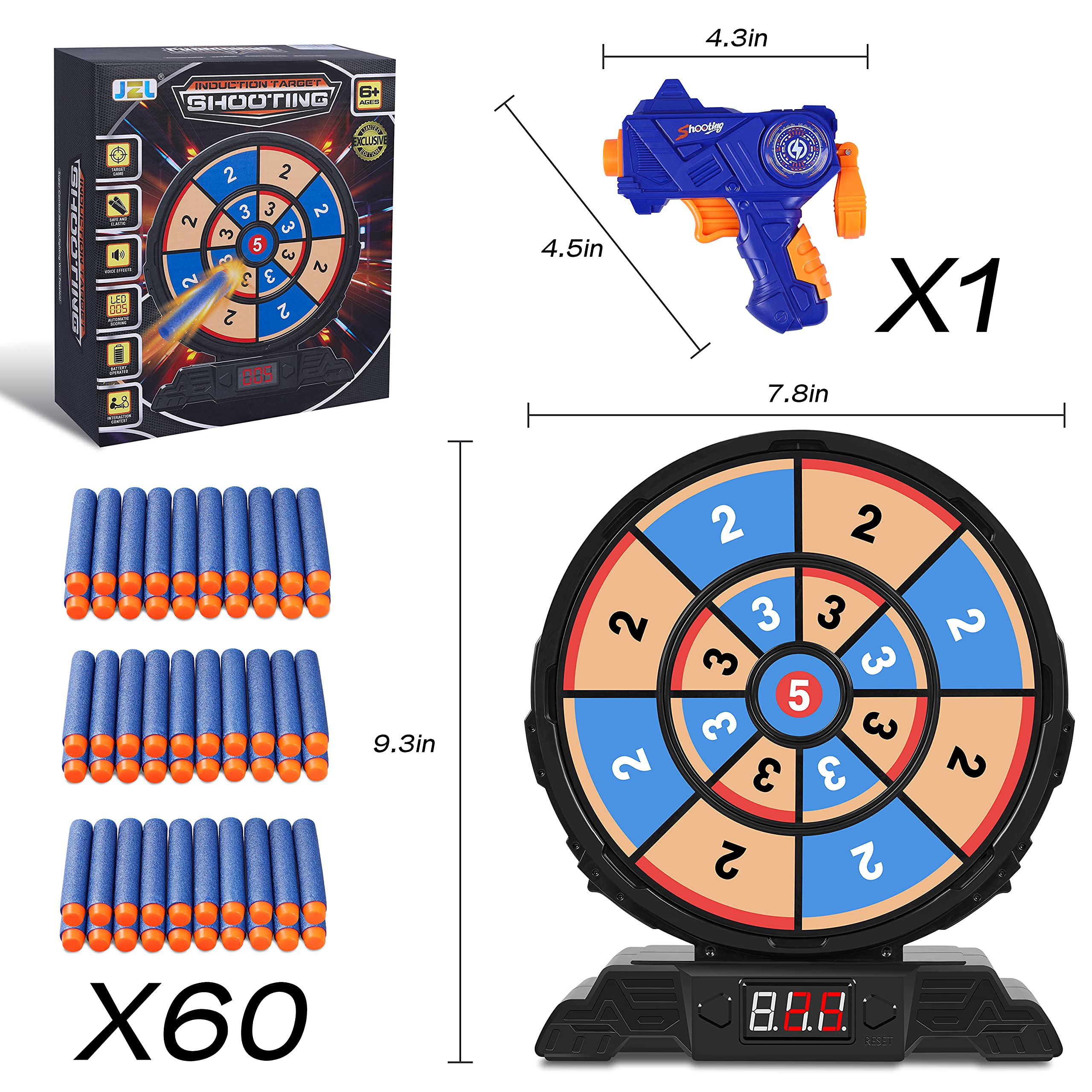 Digital Shooting Targets with Foam Dart Toy Gun, Electronic Scoring Board Games for Kids