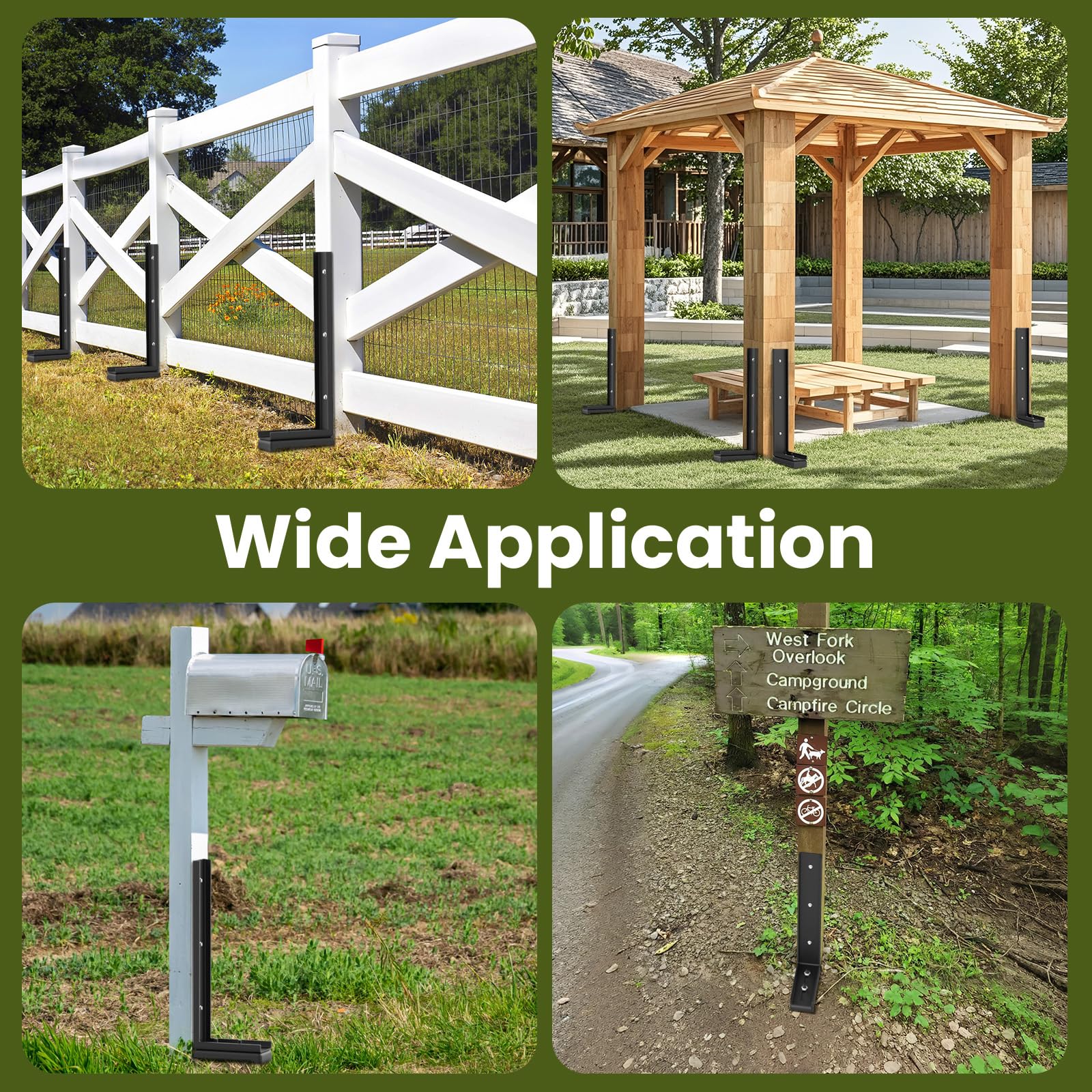 Housolution Fence Post Repair Kit, Steel Post Repair Stake with Adjustable Angle, Separated Anchor Ground Spike Easy to Fix Broken Wooden Posts, Rustproof Garden Fence Set (4 Pack) — view 7