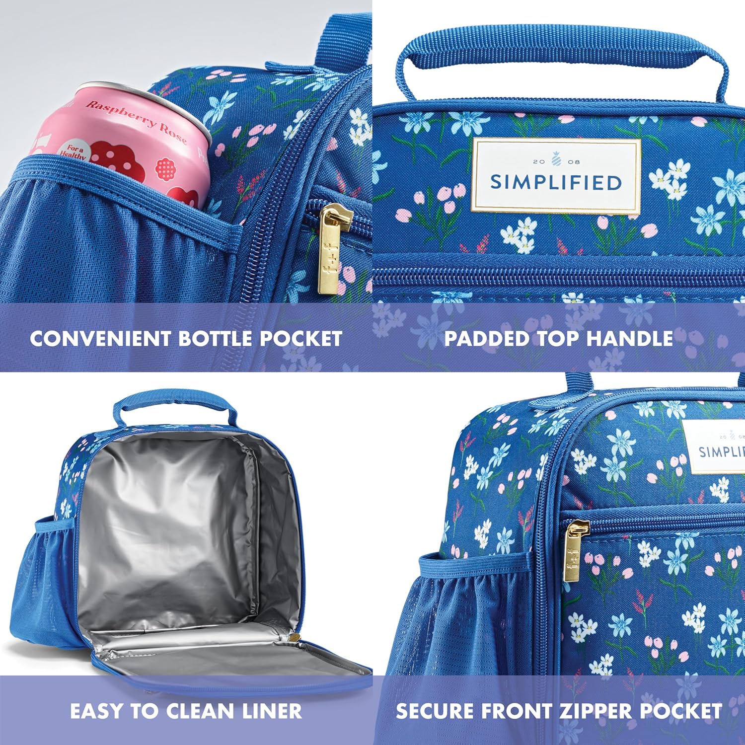 Fit & Fresh Lunch Bag For Women, Insulated Womens Lunch Bag For Work, Large Lunch Box For Women With Two Matching Containers, Townsend Lunch Bag, Navy Wildflower - Image 3