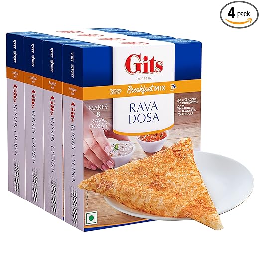 Gits Instant Rava Dosa Breakfast Mix, Makes 8 per Pack, Pure Veg, South Indian Recipe, 800g (Pack of 4, 200g Each)