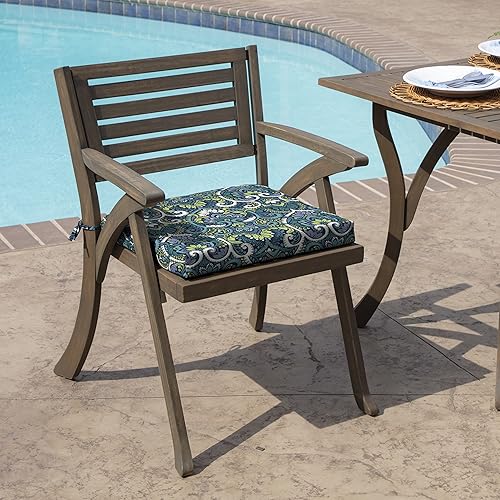 Miniatura 2 de Arden Selections Cojín de asiento para exteriores de 18 x 19 pulgadas, zafiro Aurora azul damasco