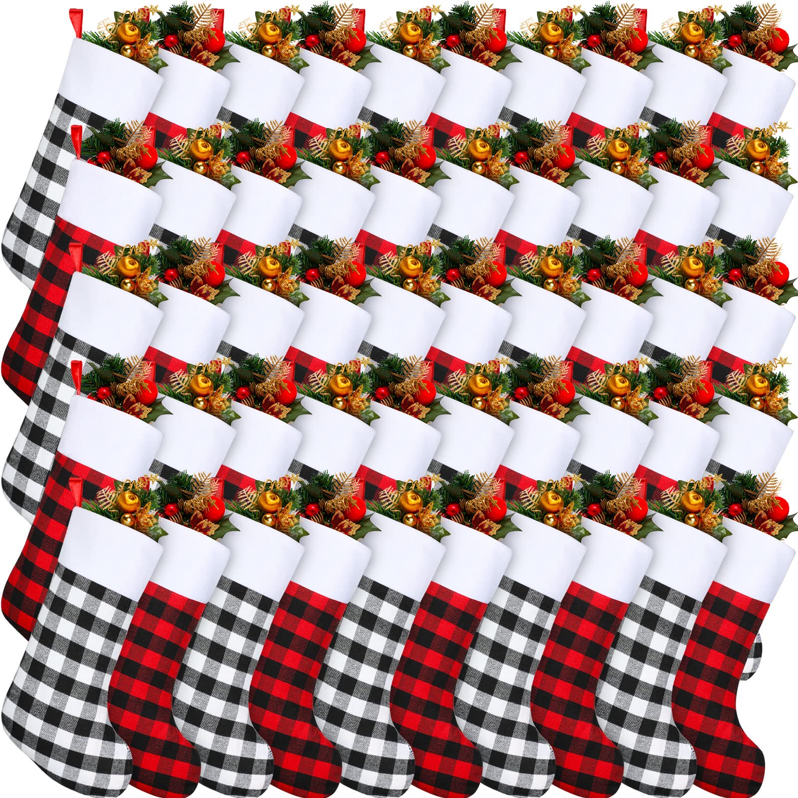 Bas de Noël à carreaux de buffle en lot de 30 grand format 45 cm pour fêtes