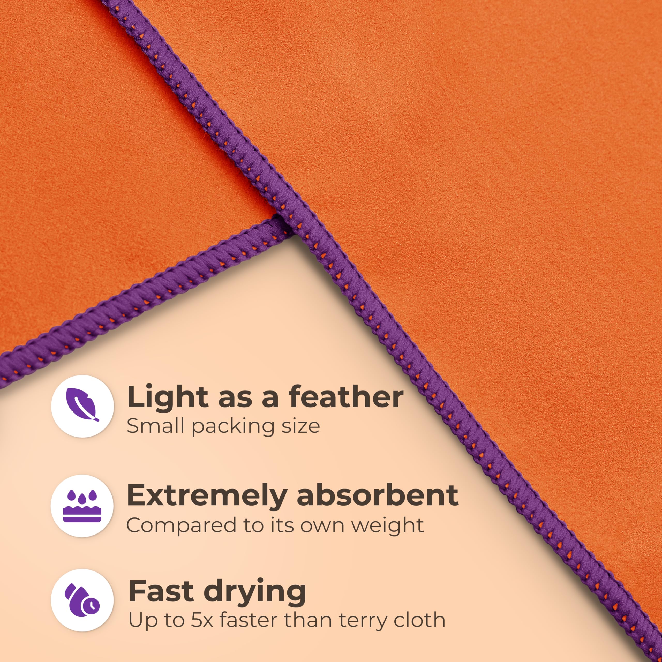 NirvanaShape Microfiber - Large Towel for Beach Travel, Fitness, XL 200 x 100 cm, Orange / Violet Seam, XL: 200 x 100 cm - Image 2