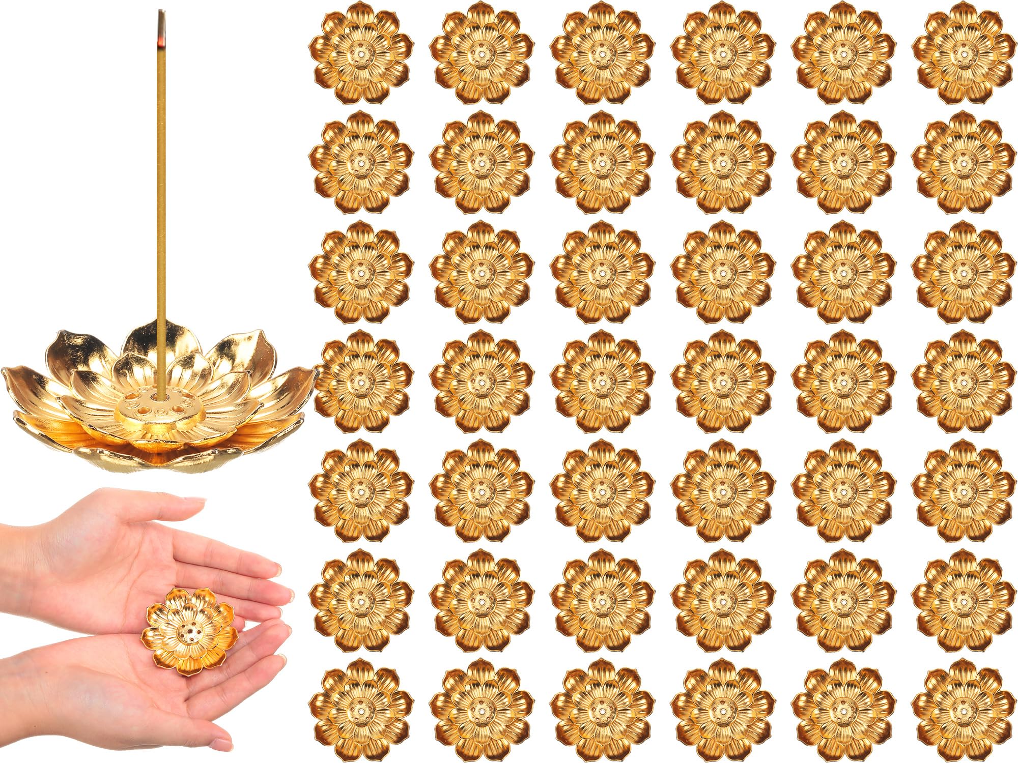 Layhit 60 Pcs Return Gifts for Pooja Bulk Incense Holder 2.16 Inches/5.5 cm Indian Return Gifts for Women Navratri Gold Lotus Incense Sticks Holder, Zinc Alloy Stick/Coil/Cone Anti Ash Spilling
