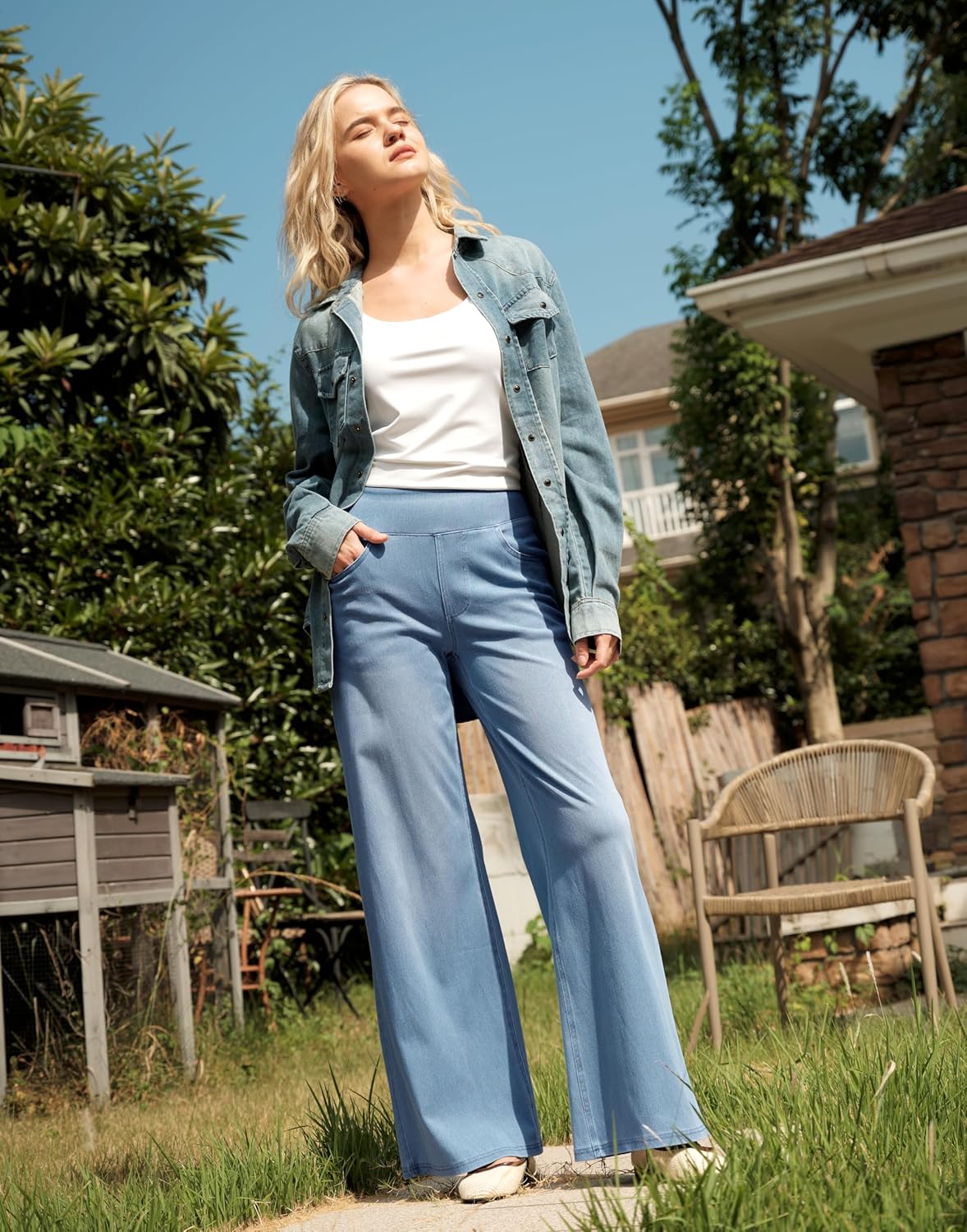 Rammus Wide Leg Jeans Woman High Waisted Pull On Jeans for Women Baggy Straight Leg Jean Stretchy Tummy Control Pants - Image 3