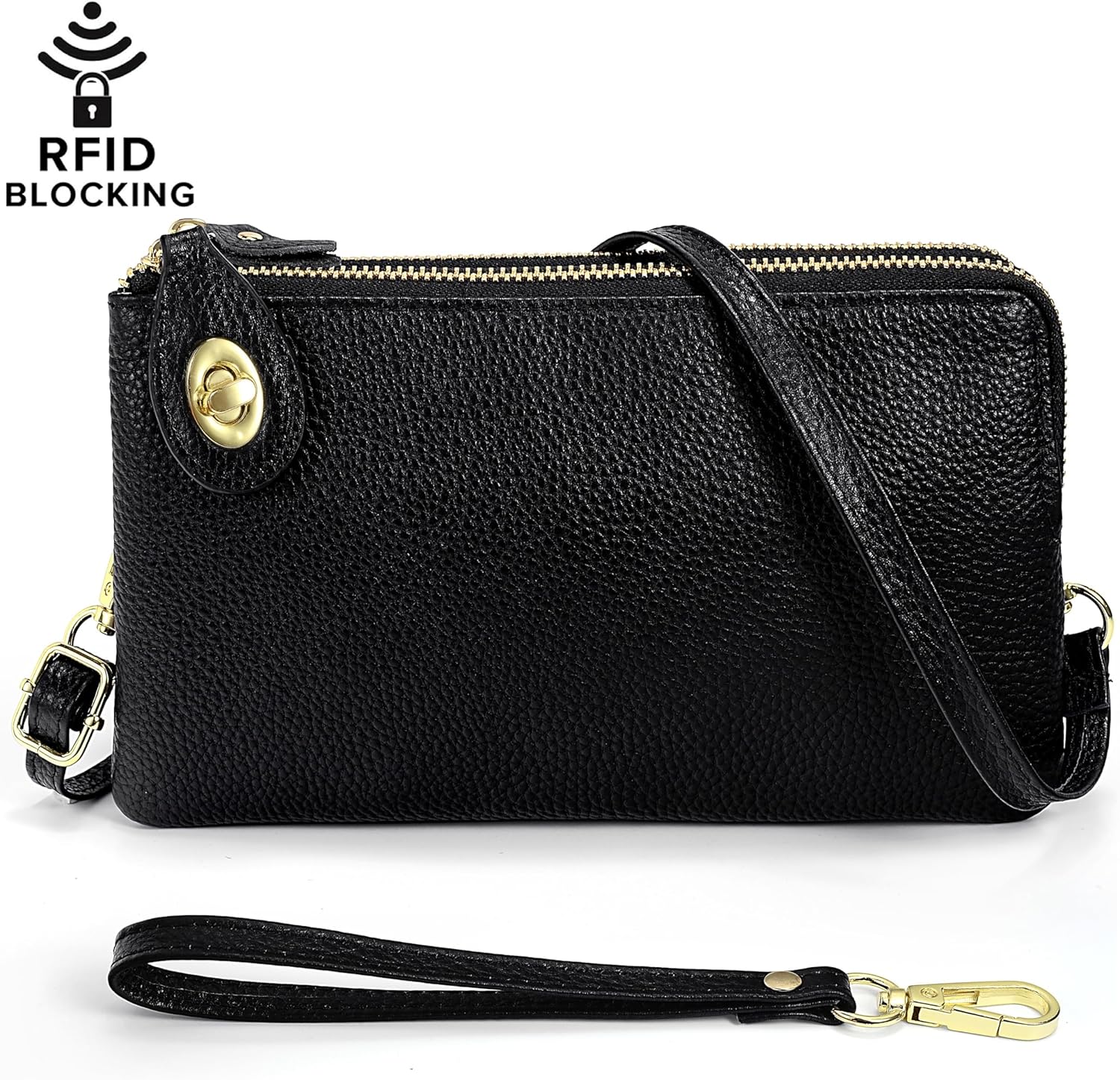 YALUXE Genuine Leather Wristlet Handbags Purses Cell Phone Pocket Clutch Wallet Crossbody Bags for Women - Image 3