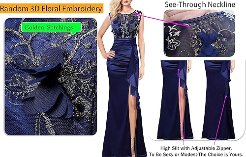 Miniatura 5 de VFSHOW Vestido largo formal con volantes fruncidos para mujer, para noche, graduación, boda, fiesta