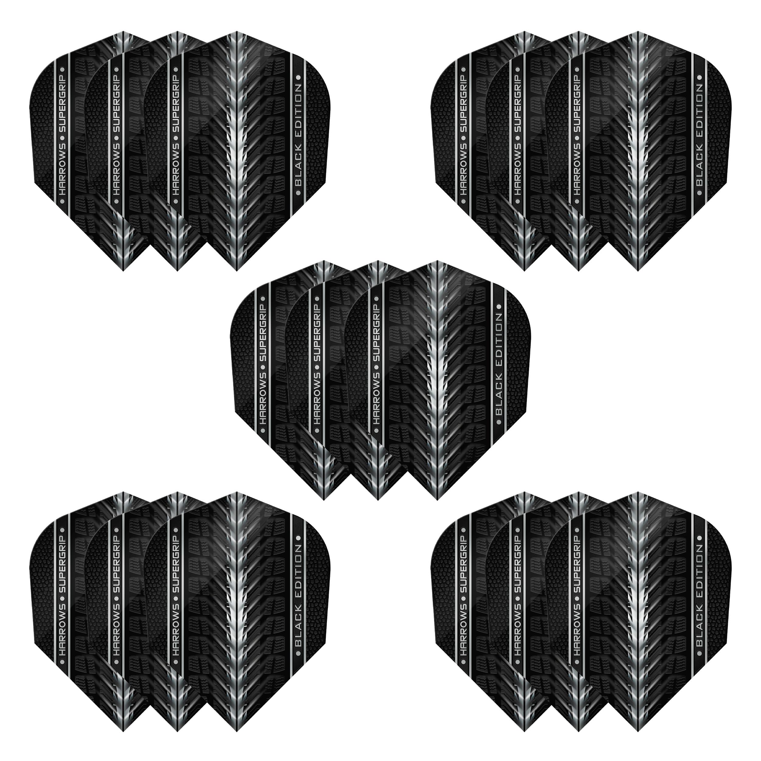 Harrows Supergrip Ultra Lot de 5 ailettes de fléchettes (15 ailettes au total) 100 microns, extra solides, fabriquées au Royaume-Uni, accessoires de fléchettes professionnels I Black Edition