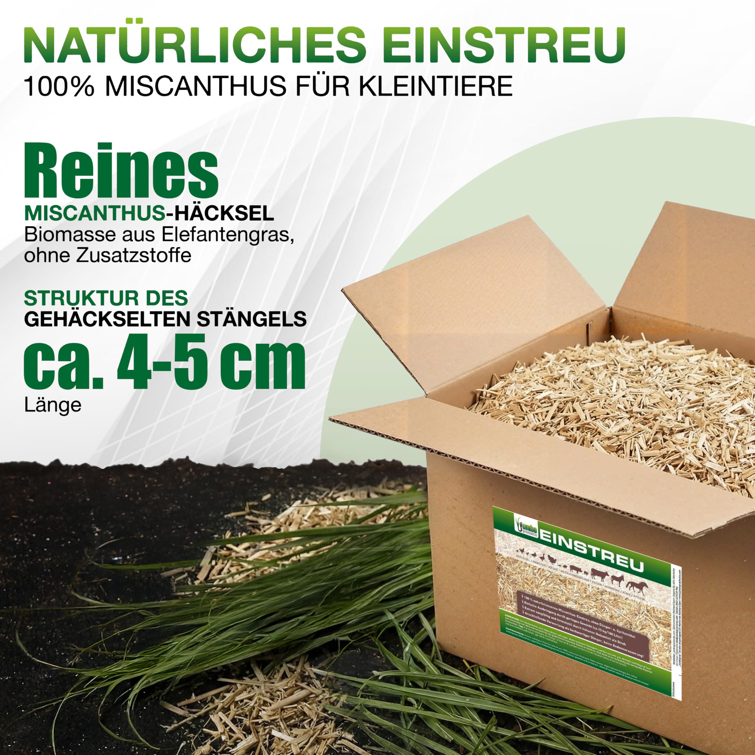 Kleintier-Einstreu Häckselgut Häcksel aus Miscanthus/Elefantengras für Hasen Kaninchen Maus Vogel Meerschweinchen - Kleintierstreu / Hamsterstreu statt Stroh- u. Hobelspäne für Käfig & Stall (2x 170l)