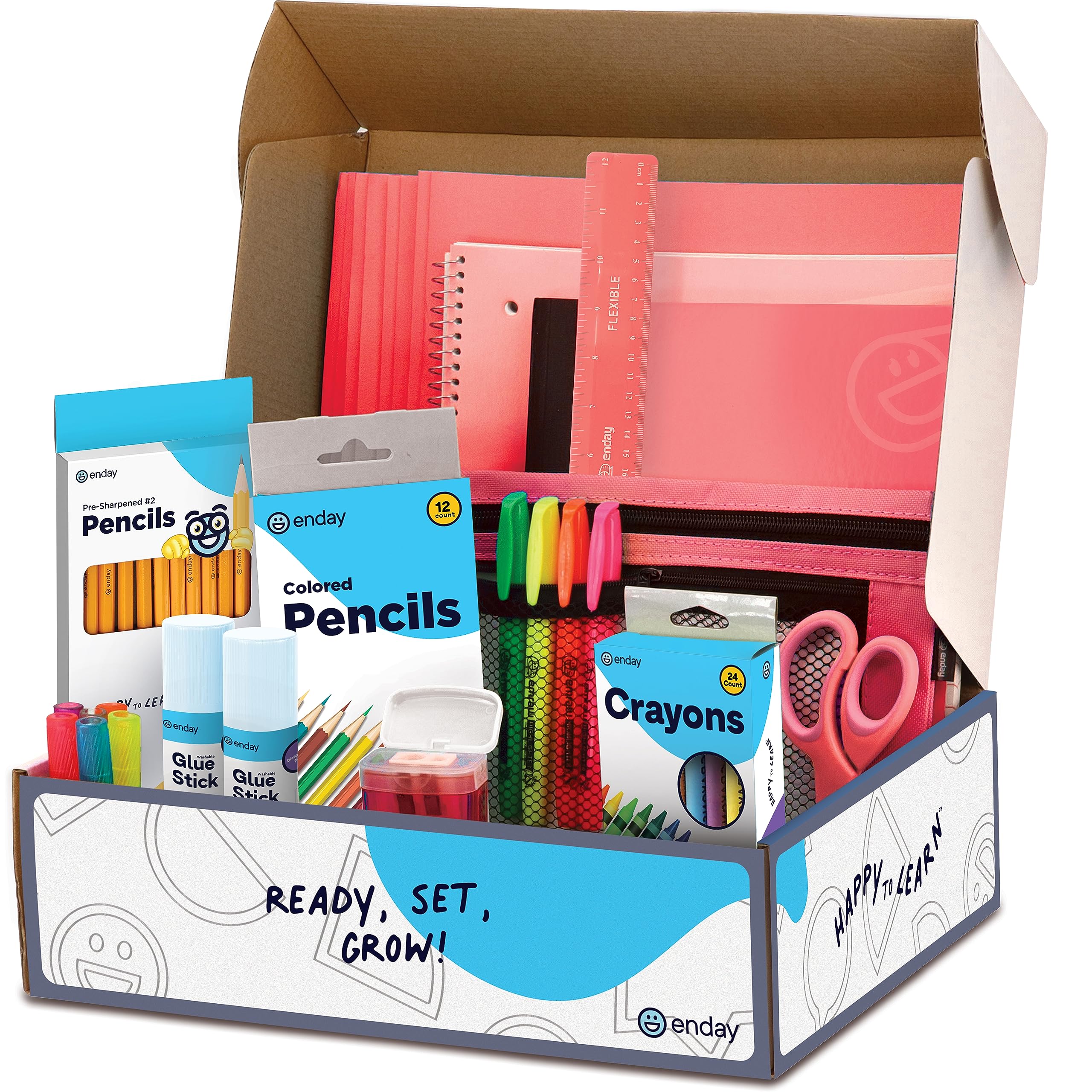 Enday Back to School Supplies for Kids, Red School Supply Box Grades K-5, Premium Quality Kids School Supplies Kit, Kindergarten School Supplies for Girls and Boys, 78 Piece Set