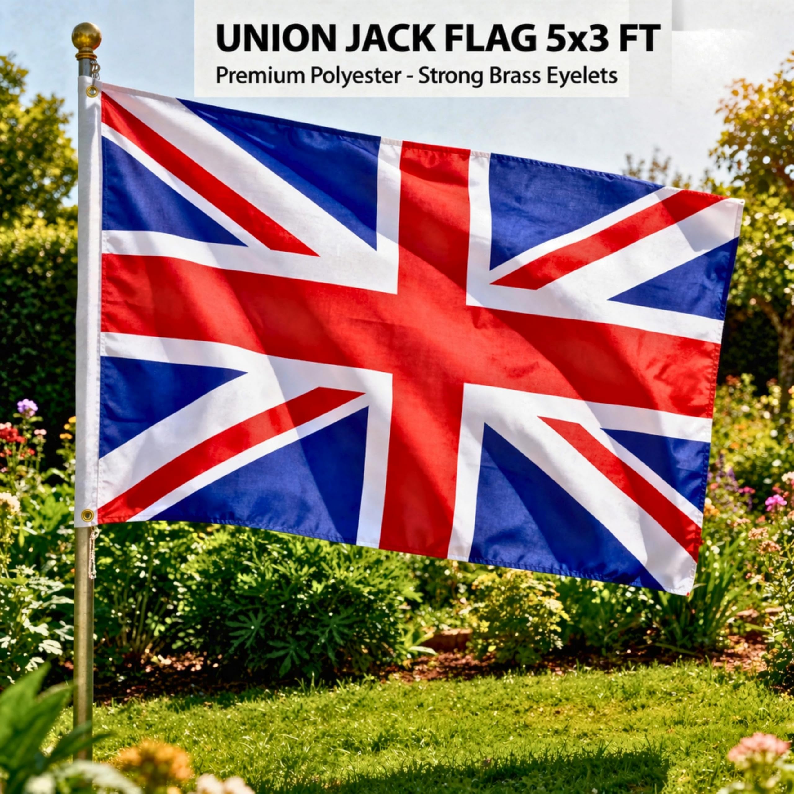 SHATCHI Large 5x3FT Union Jack Flag Britain National Flag New King Charles III Coronation Celebration Garden British Street Party Pub Outdoor Decorations, Red/Blue/White — view 5