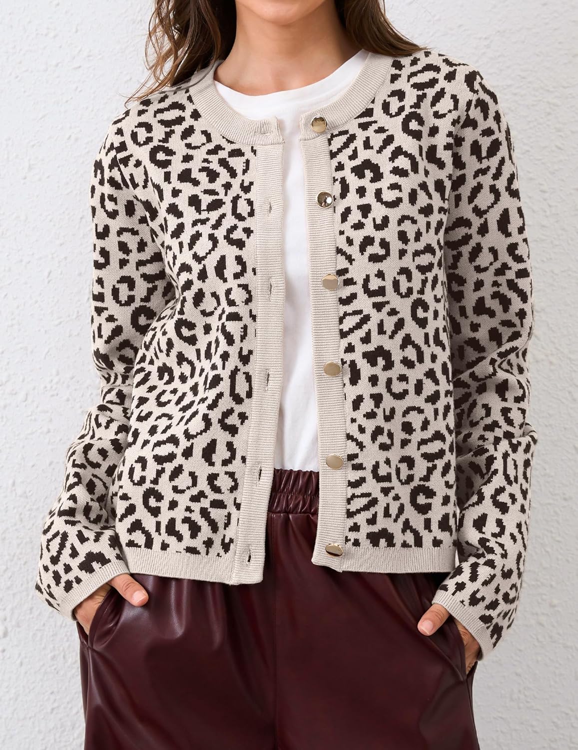 Leopard Cardigan Long Sleeve Open Front Button Up Cheetah Print Top Leopard Sweater Coat Cropped Cardigan Jackets - Image 3