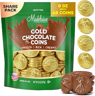 Madelaine St. Patricks Day Gold Chocolate Coins - Individually Wrapped St Patricks Day Candy - 48 Chocolate Gold Coins for Kids, Party Favors & Candy Bowls