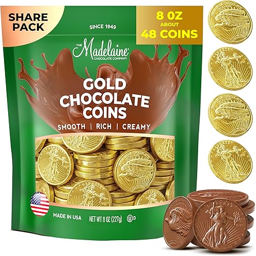 Madelaine St. Patricks Day Gold Chocolate Coins - Individually Wrapped St Patricks Day Candy - 48 Chocolate Gold Coins for Kids, Party Favors & Candy Bowls
