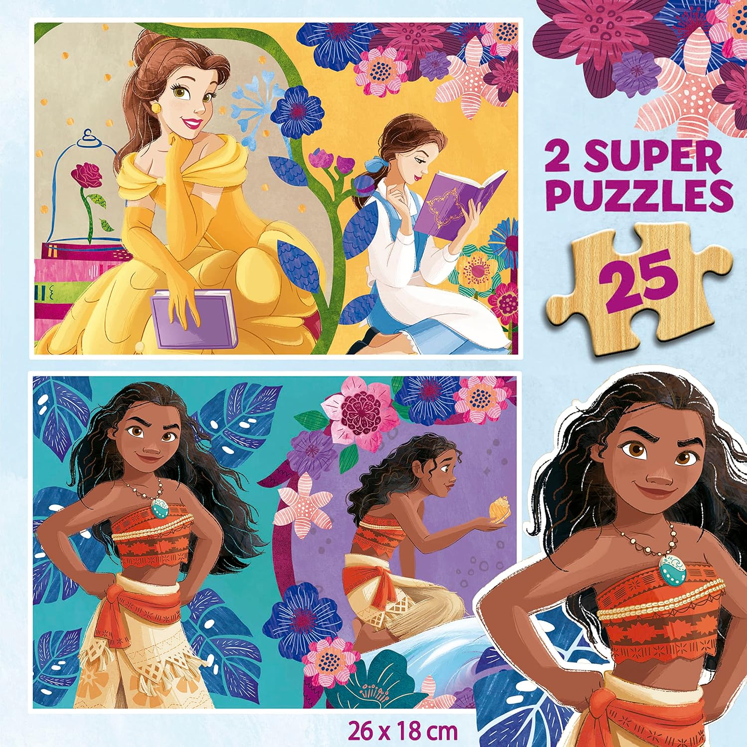 Educa - Disney Princess, 2 x 25 Piece Wooden Puzzle Set, for Children from 3 Years, Princess Puzzle, Children's Puzzle (19671)
