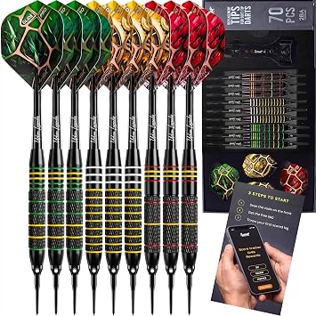 IgnatGames Steel Tip Darts Set - Professional Tungsten Darts with Stylish Wallet, Aluminum and Polycarbonate Shafts with Rubber O'Rings + Standard and Slim Flights + Darts Sharpener + Darts Wrench