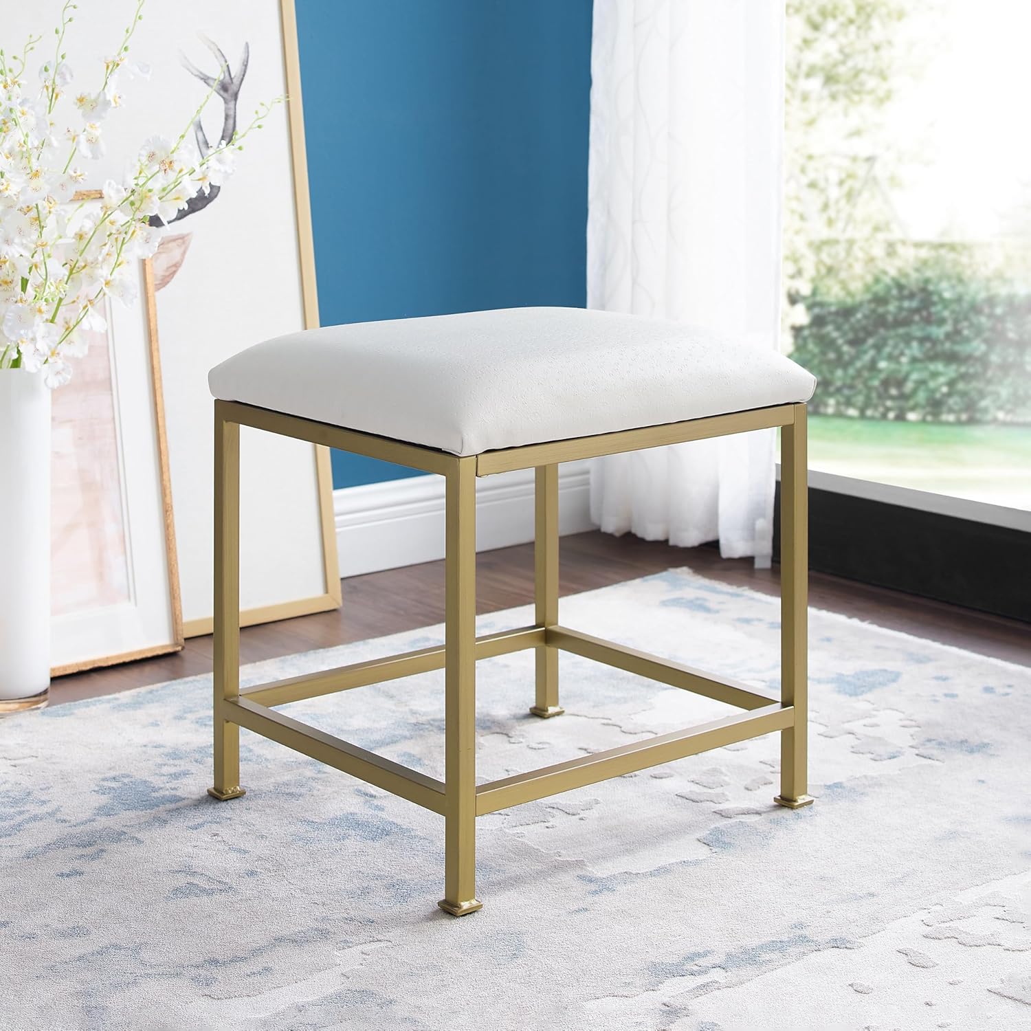 Crosley Furniture Aimee Makeup Vanity Chair with Upholstered Seat, Gold
