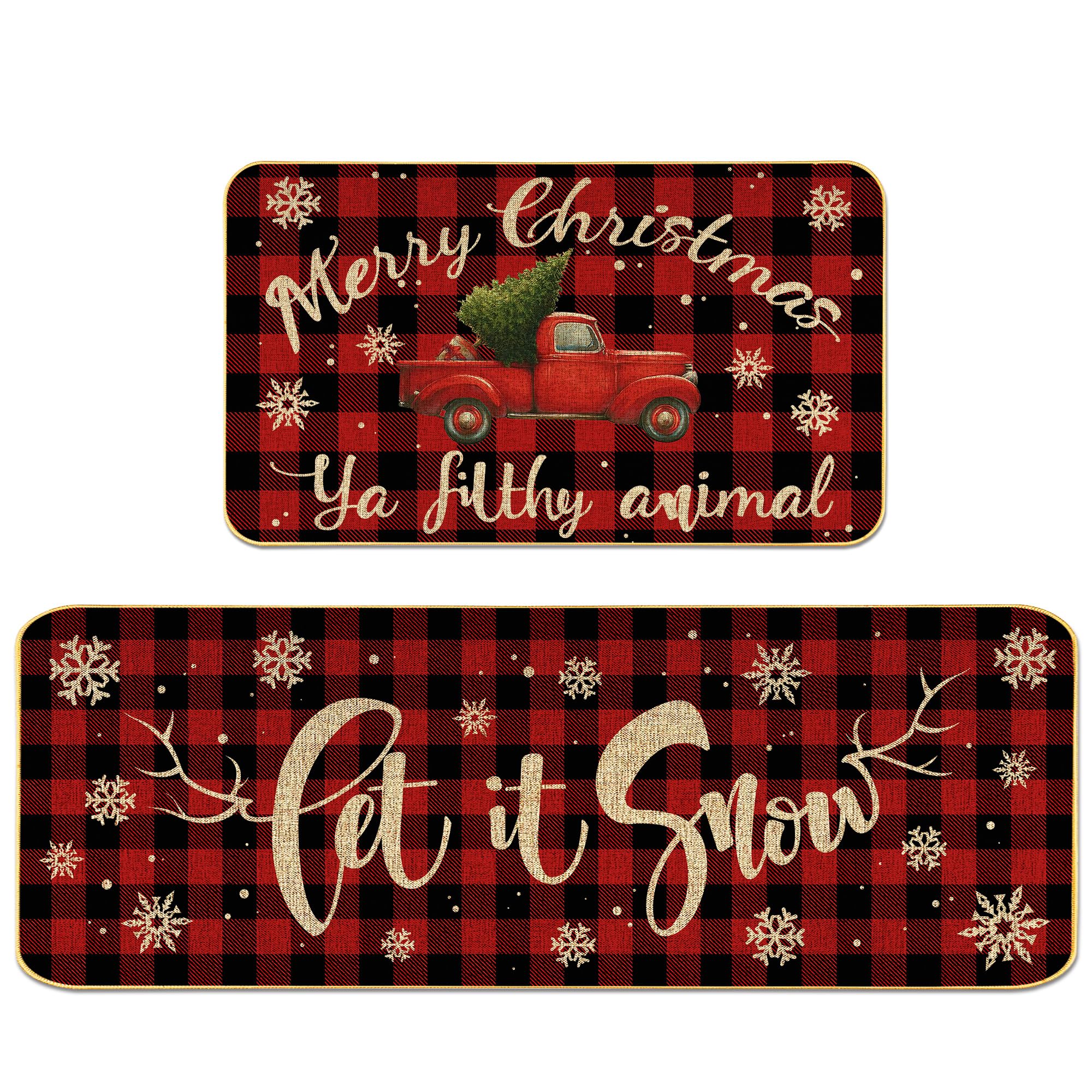 Merry Christmas Kitchen Rugs - 2 Piece Ya Filthy Animal Kitchen Mats Set Non-Slip Kitchen Backing Area Rugs let it Snow of The Year Decoration Doormat (17" x 29" + 17" x 47")