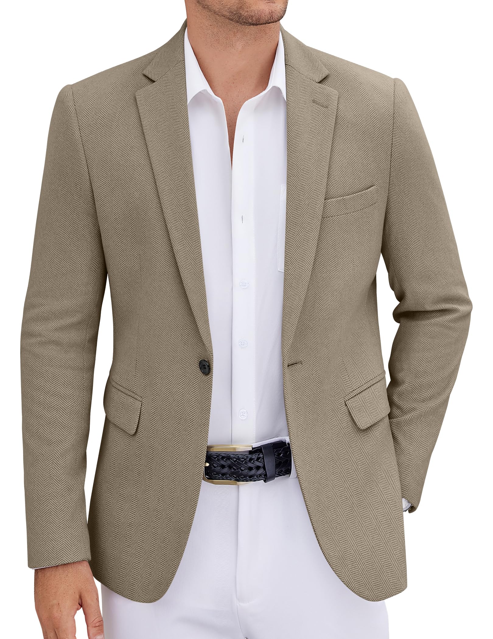 coofandy Men's Tweed Herringbone Blazer One Button Casual Sports Coats Slim Fit Suit Jackets Formal Dress Blazers-picture-23