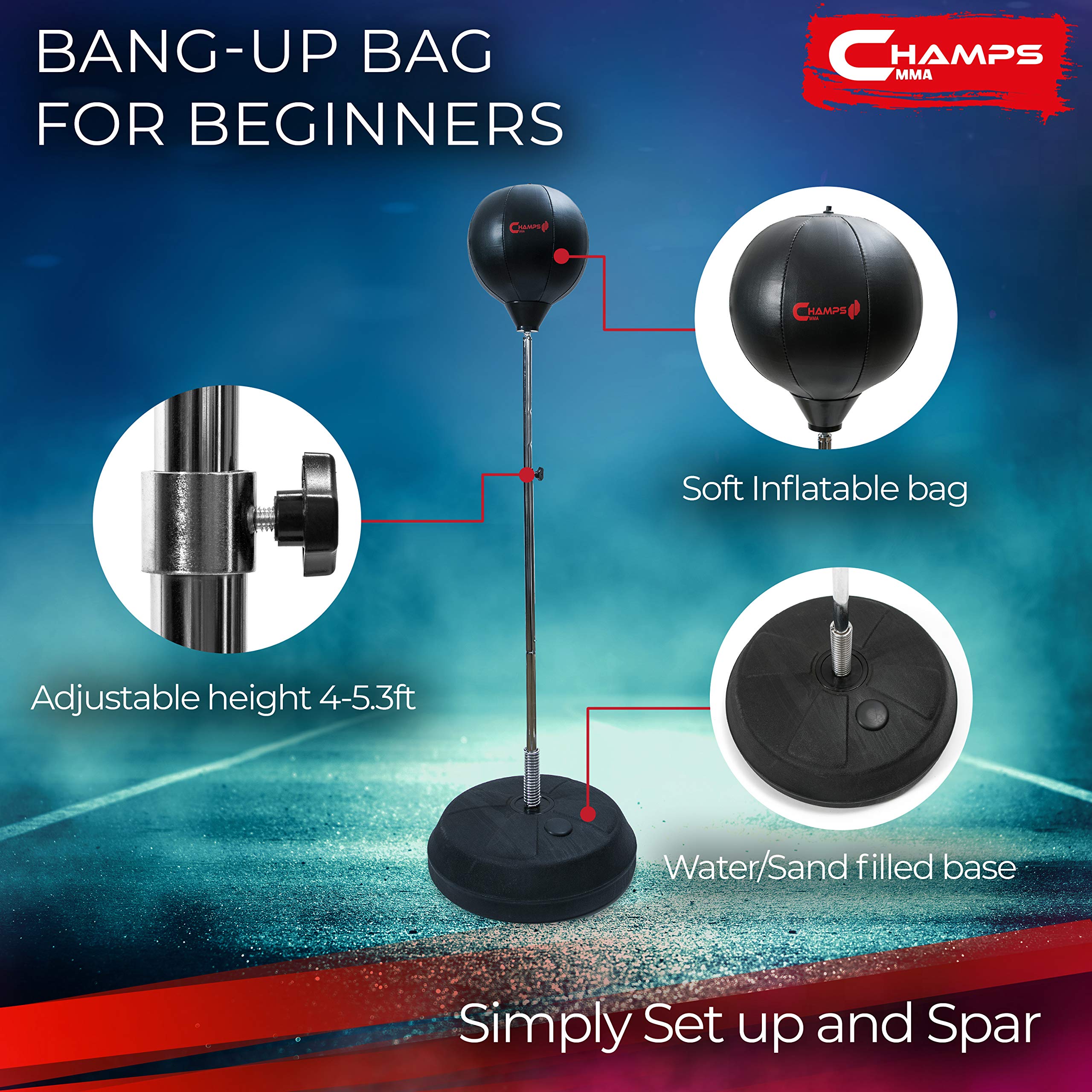 Champs MMA Beginner Reflex Bag Free Standing Punch Bag with Stand and