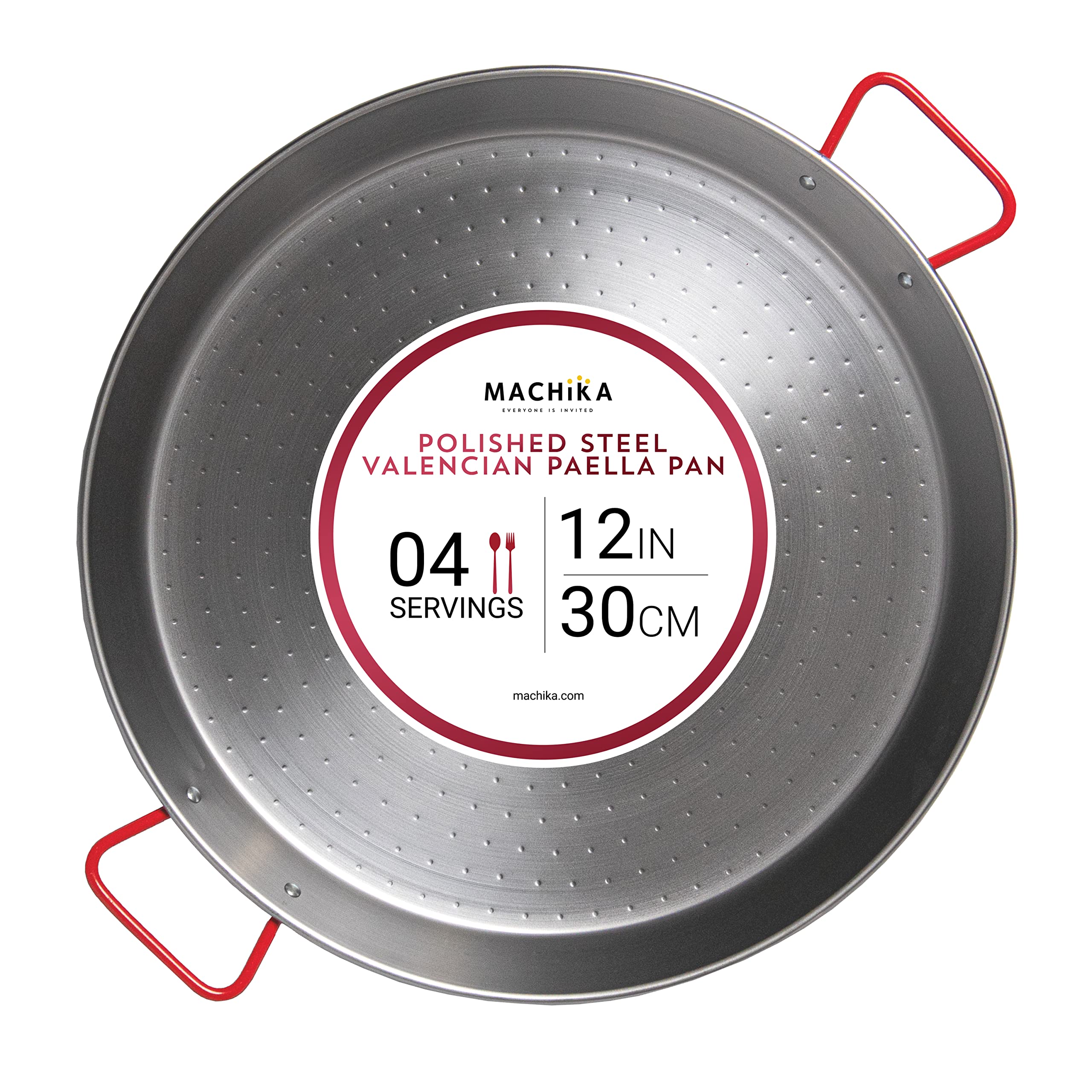 Machika Traditional Carbon Steel Skillet, Genuine Spanish Paella Pan with Dimpled Surface, Versatile Carbon Steel Pan for Global Rice Dishes, 12 inches/4 Servings