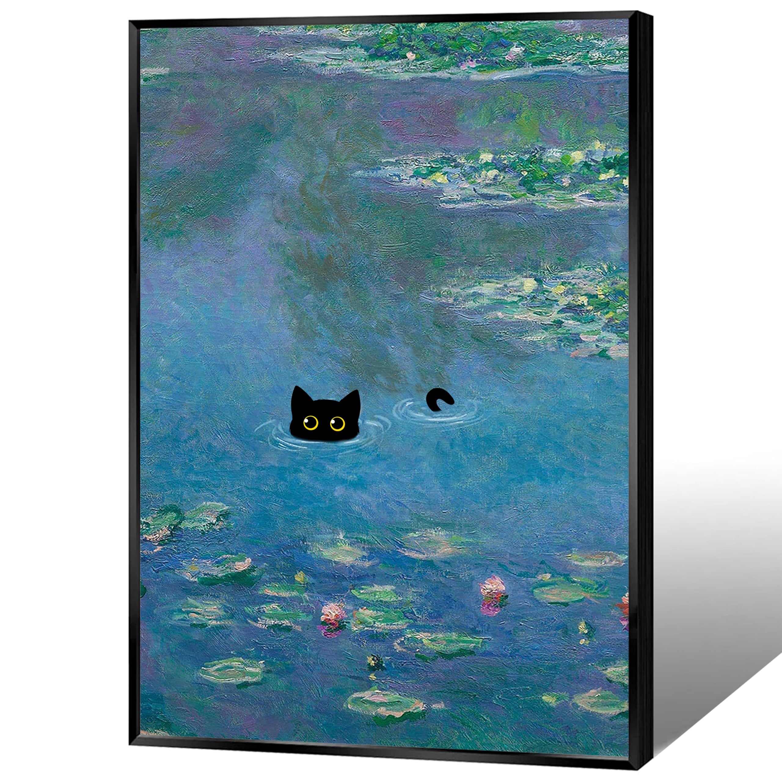 Amazon.co.jp: NONPAI モネ ポスター 有名な花 面白い 黒猫