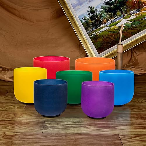 Miniatura 2 de TOPFUND Chakra - Juego de 7 cuencos de cristal de colores de 6 a 10 pulgadas con fundas de transporte resistentes y mazos