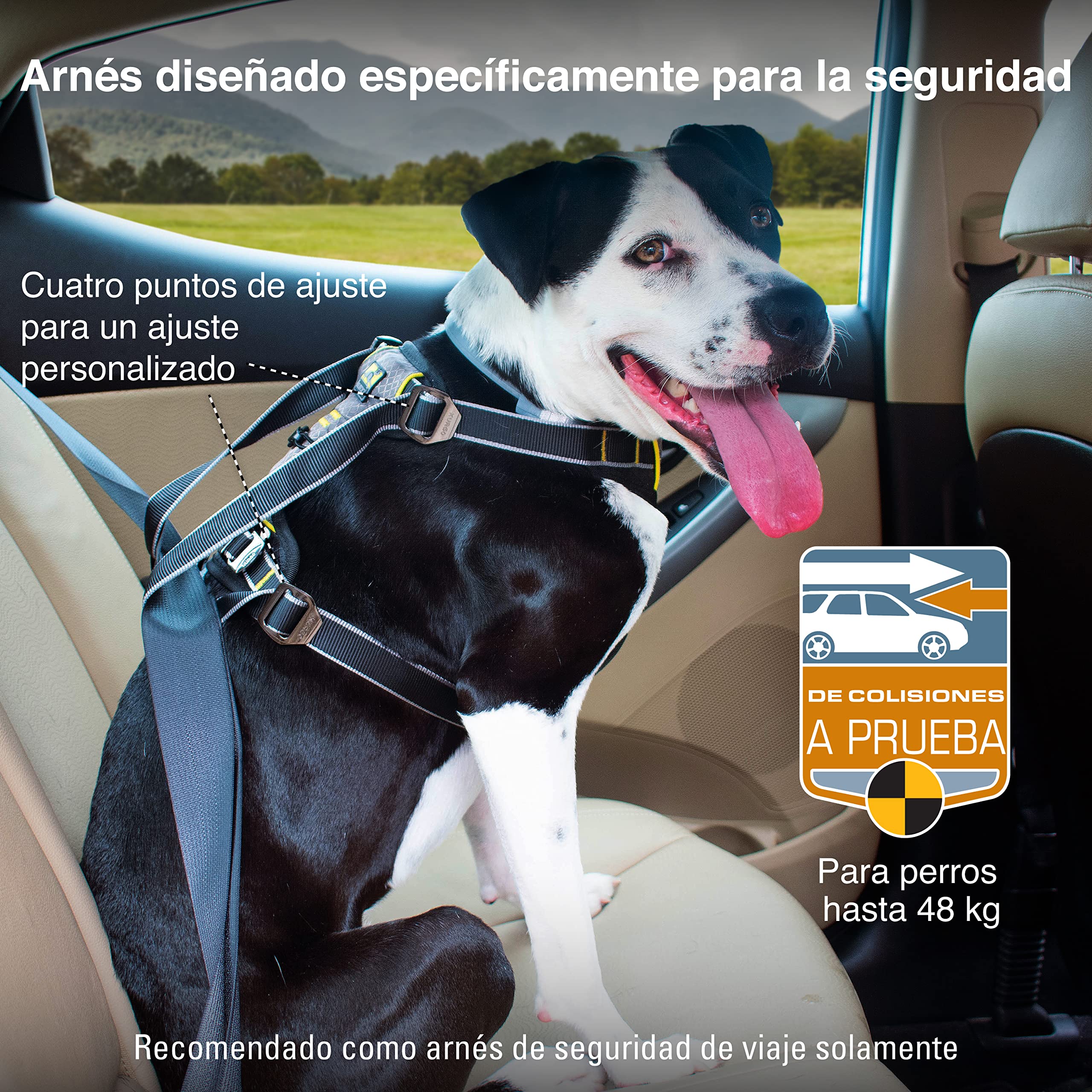Kurgo Impact Arnés de Coche para Perros, A Prueba de Impactos, Arnés de Seguridad, para Cinturón de Seguridad, hasta 50 kg, Negro, XL