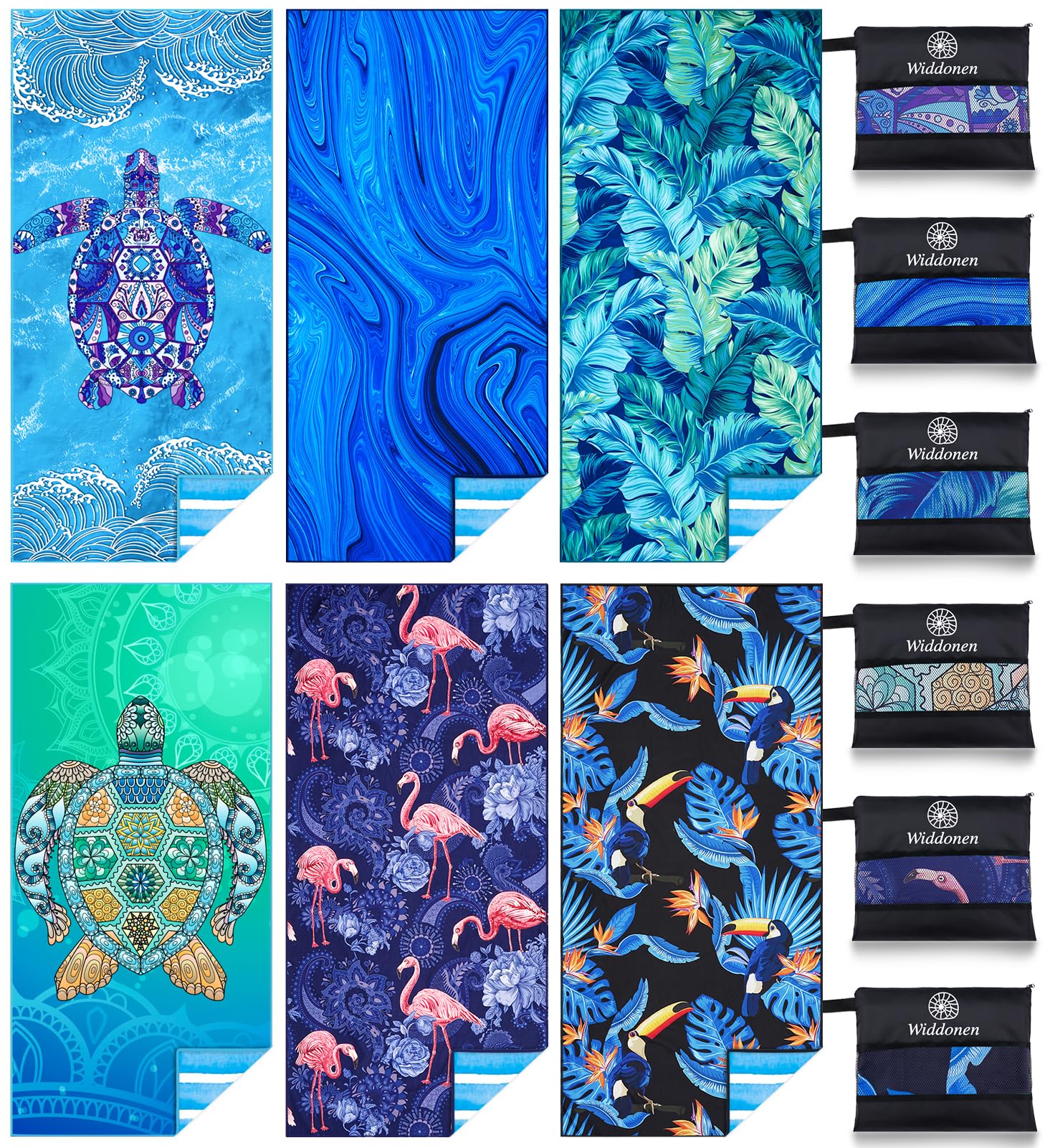 6 Pack Microfiber Lightweight Beach Towel Sand Free Quick Dry Absorbent Thin Compact Towels for Swimming Pool Camping Beach Accessories Large Easy Pack Travel Things for Vacation Essentials Gift